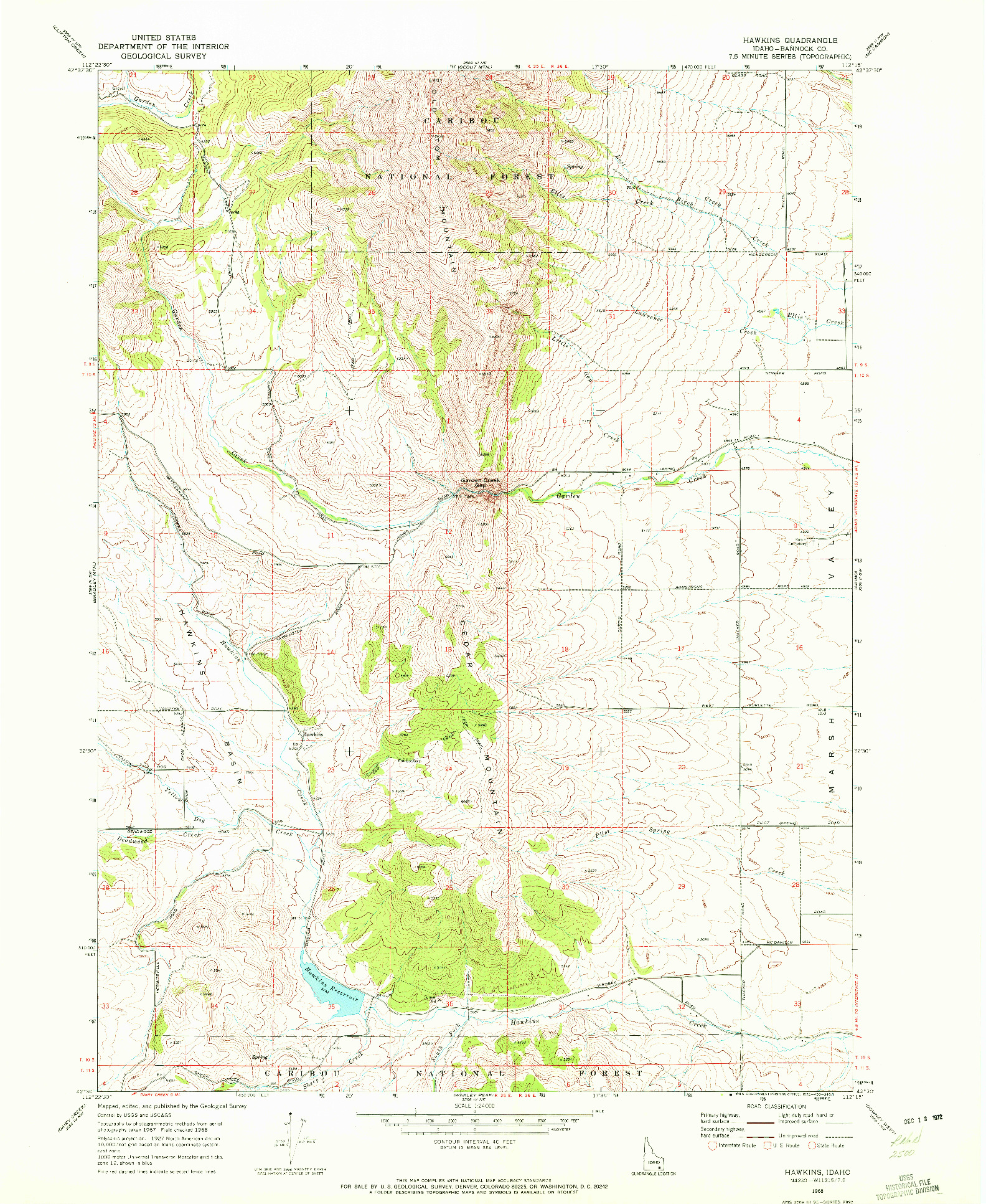 USGS 1:24000-SCALE QUADRANGLE FOR HAWKINS, ID 1968