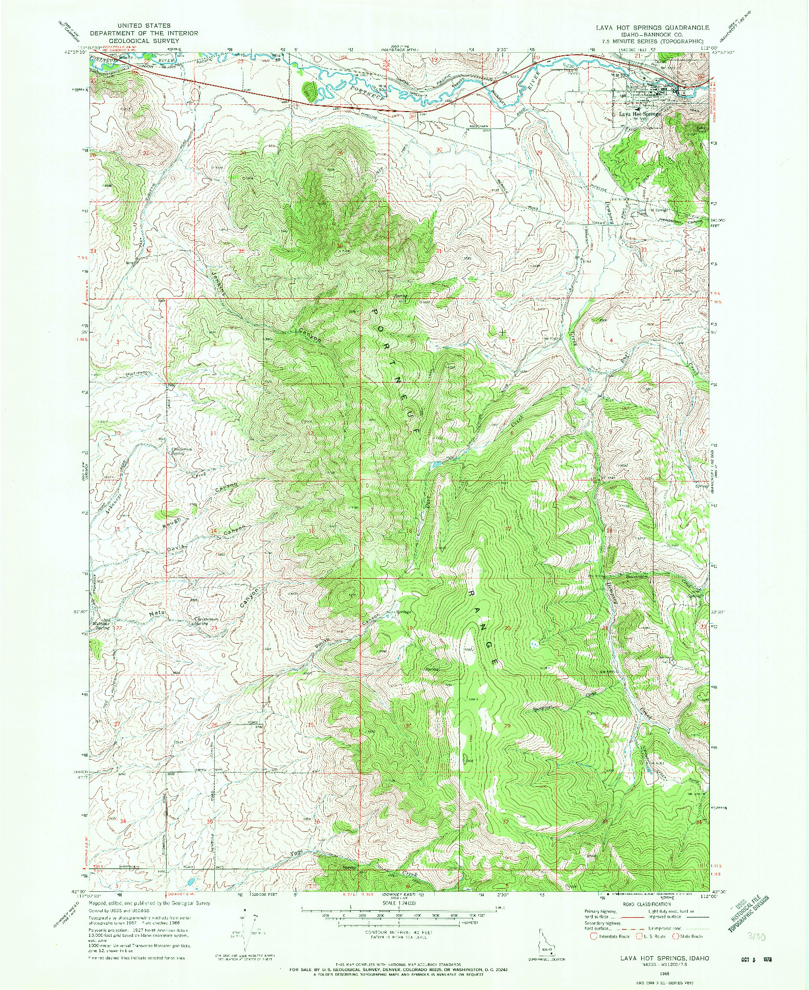 USGS 1:24000-SCALE QUADRANGLE FOR LAVA HOT SPRINGS, ID 1968