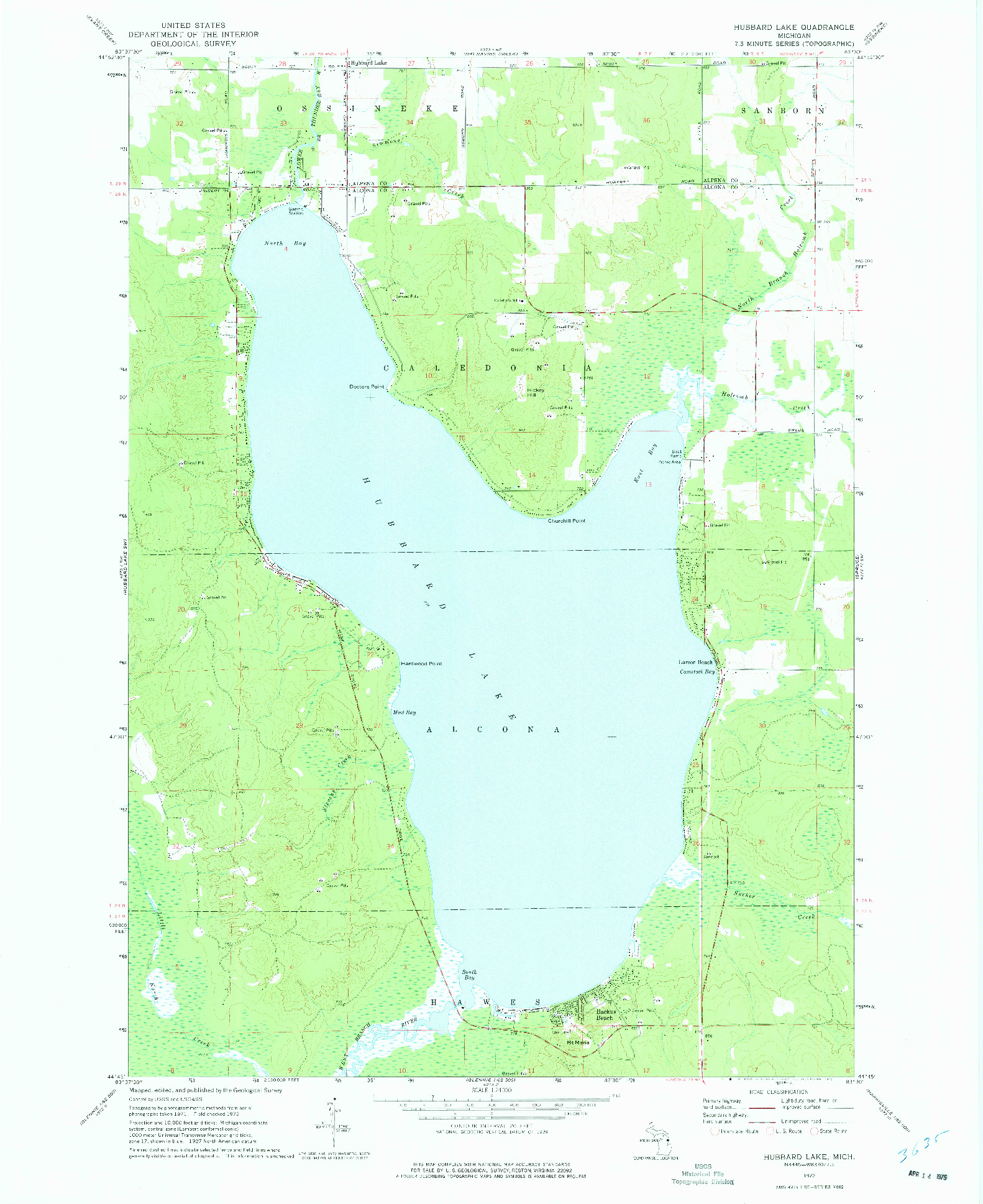 USGS 1:24000-SCALE QUADRANGLE FOR HUBBARD LAKE, MI 1972