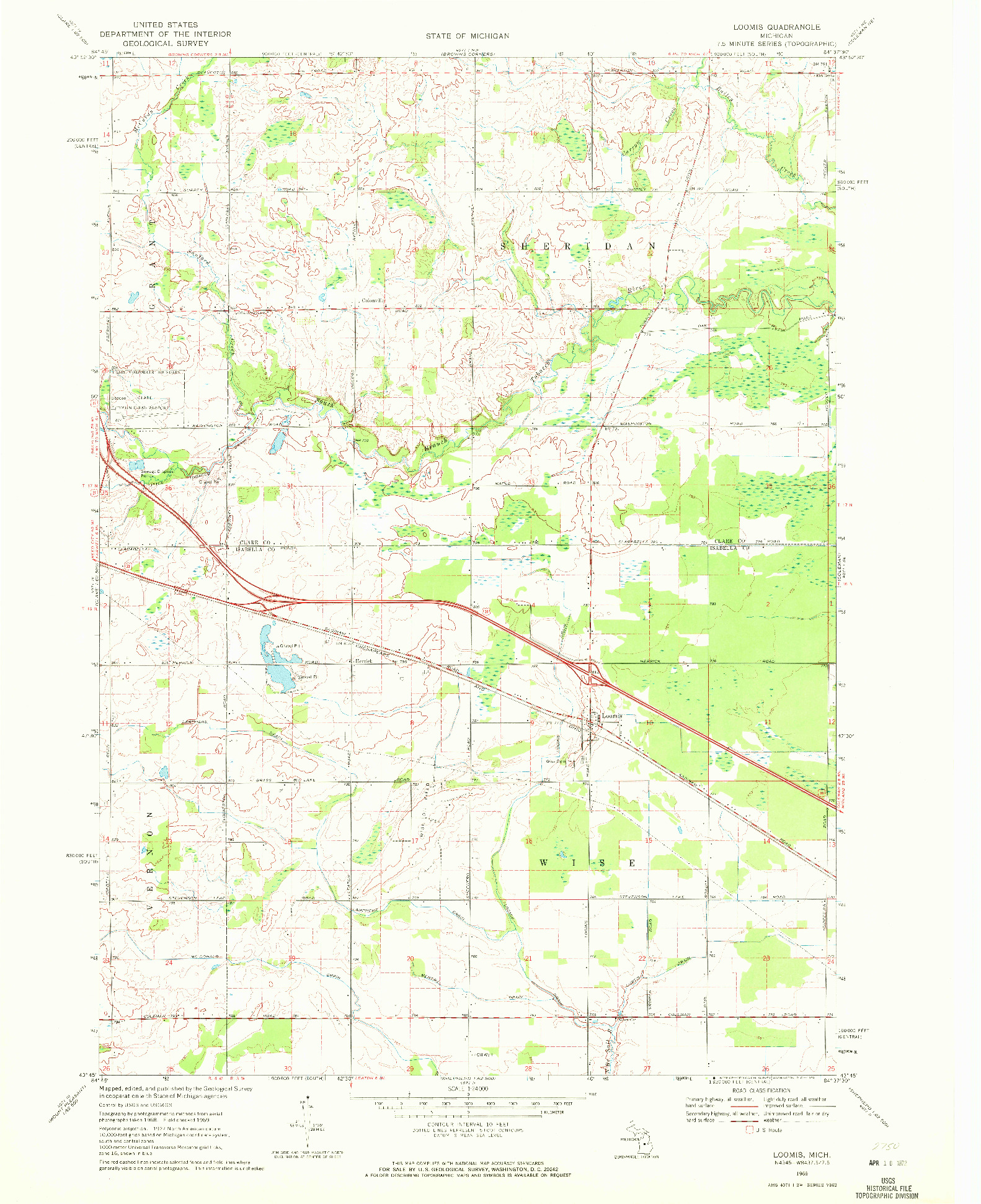 USGS 1:24000-SCALE QUADRANGLE FOR LOOMIS, MI 1969