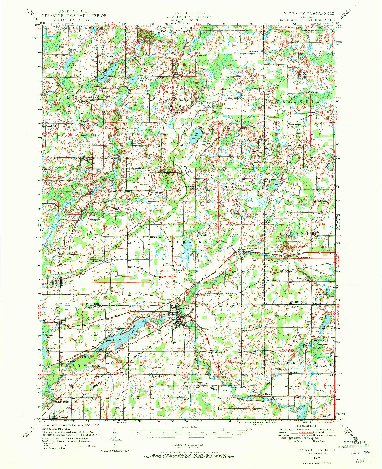 USGS 1:62500-SCALE QUADRANGLE FOR UNION CITY, MI 1947
