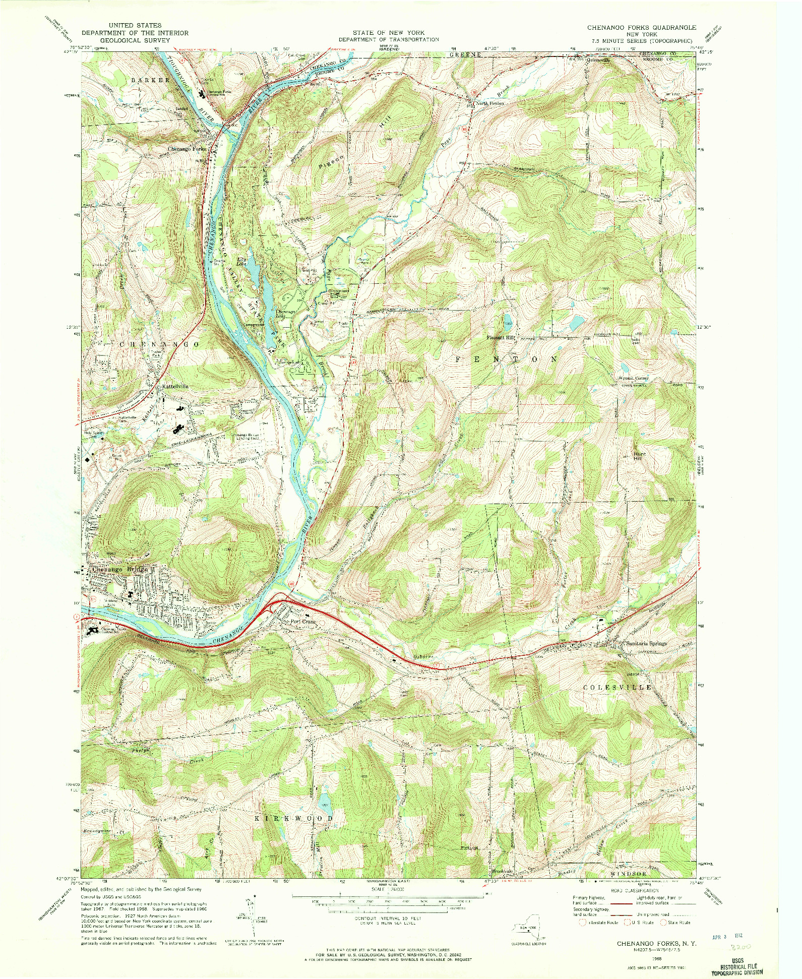 USGS 1:24000-SCALE QUADRANGLE FOR CHENANGO FORKS, NY 1968