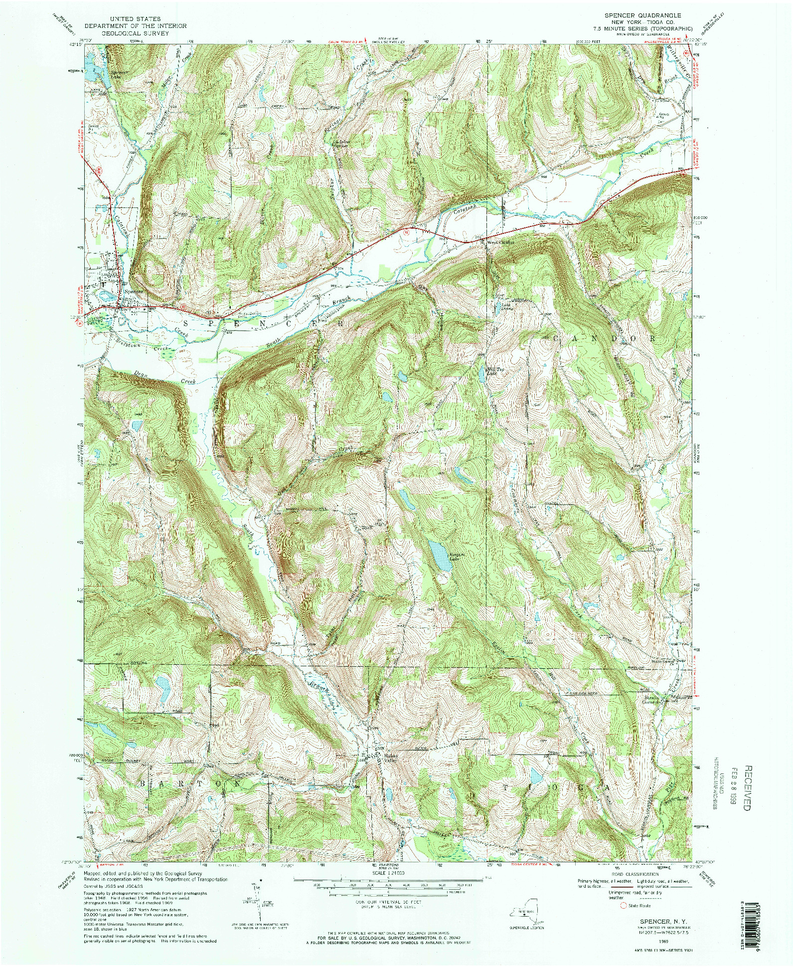 USGS 1:24000-SCALE QUADRANGLE FOR SPENCER, NY 1969