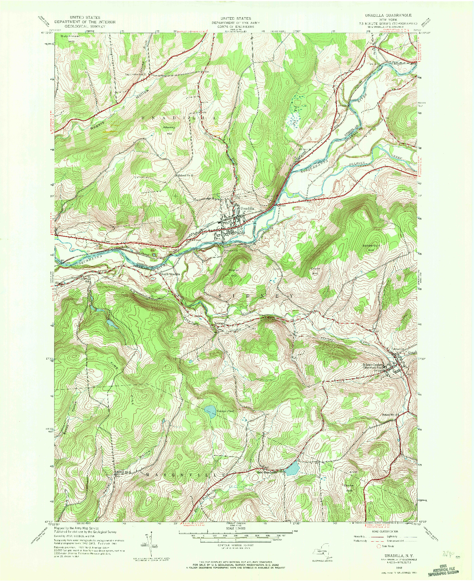 USGS 1:24000-SCALE QUADRANGLE FOR UNADILLA, NY 1943