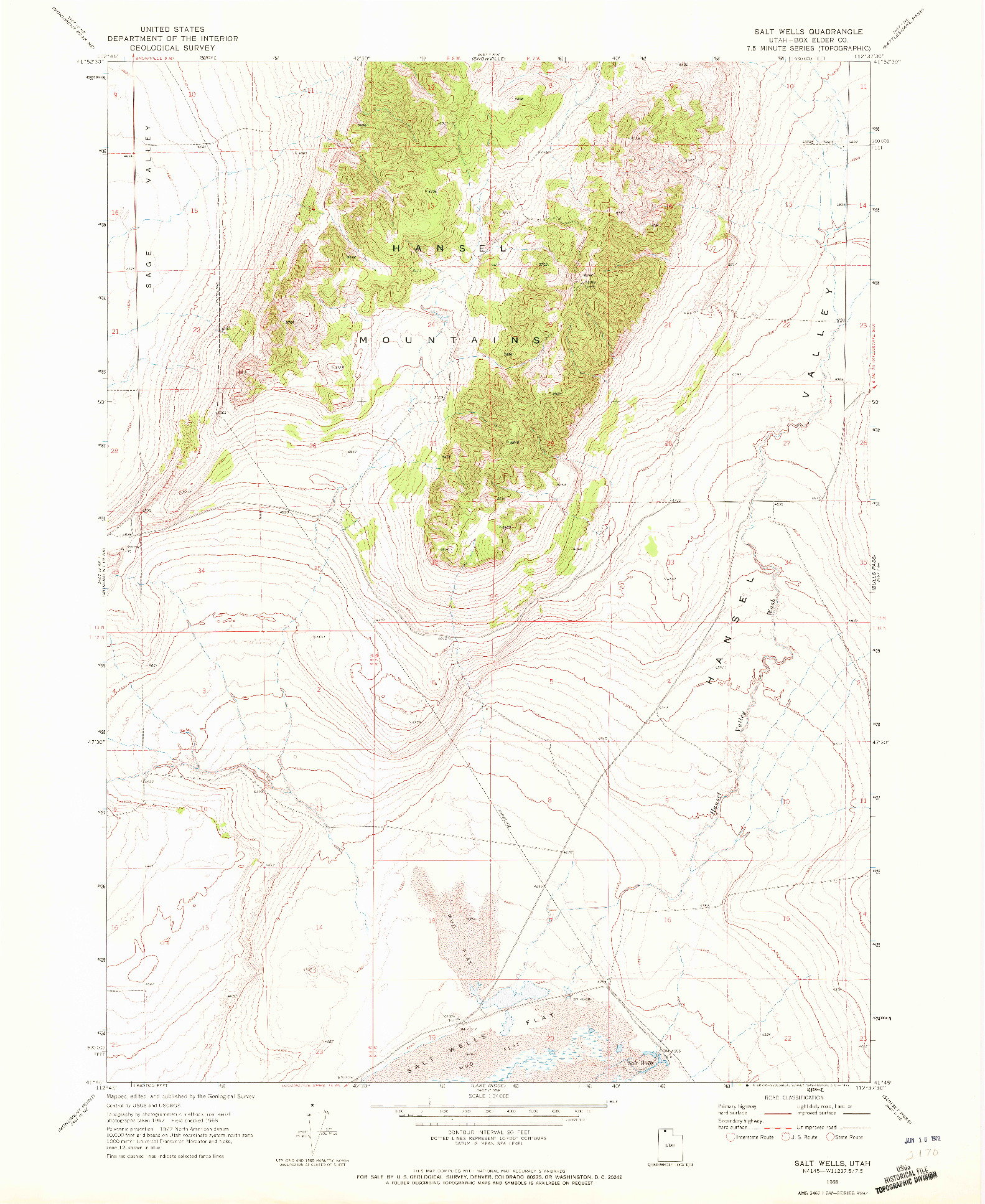 USGS 1:24000-SCALE QUADRANGLE FOR SALT WELLS, UT 1968