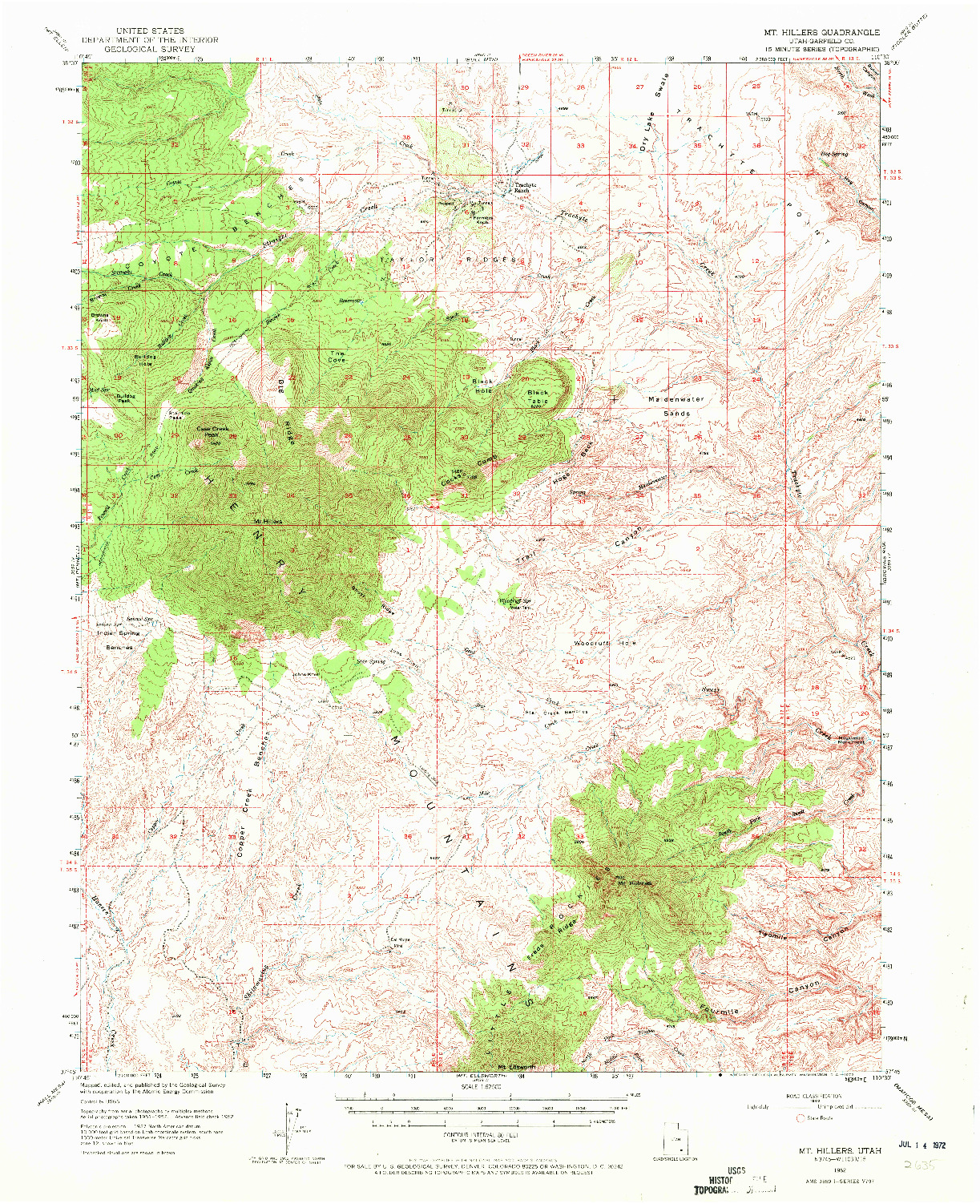 USGS 1:62500-SCALE QUADRANGLE FOR MT HILLERS, UT 1952
