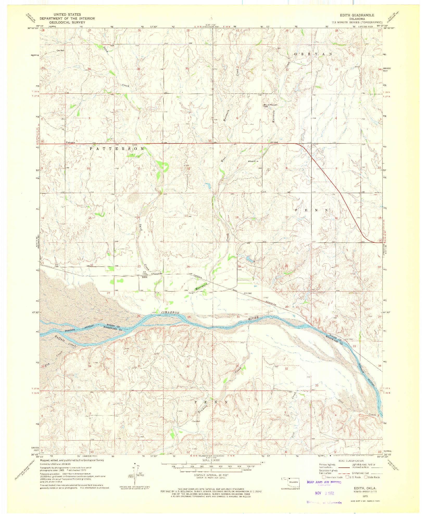 USGS 1:24000-SCALE QUADRANGLE FOR EDITH, OK 1970