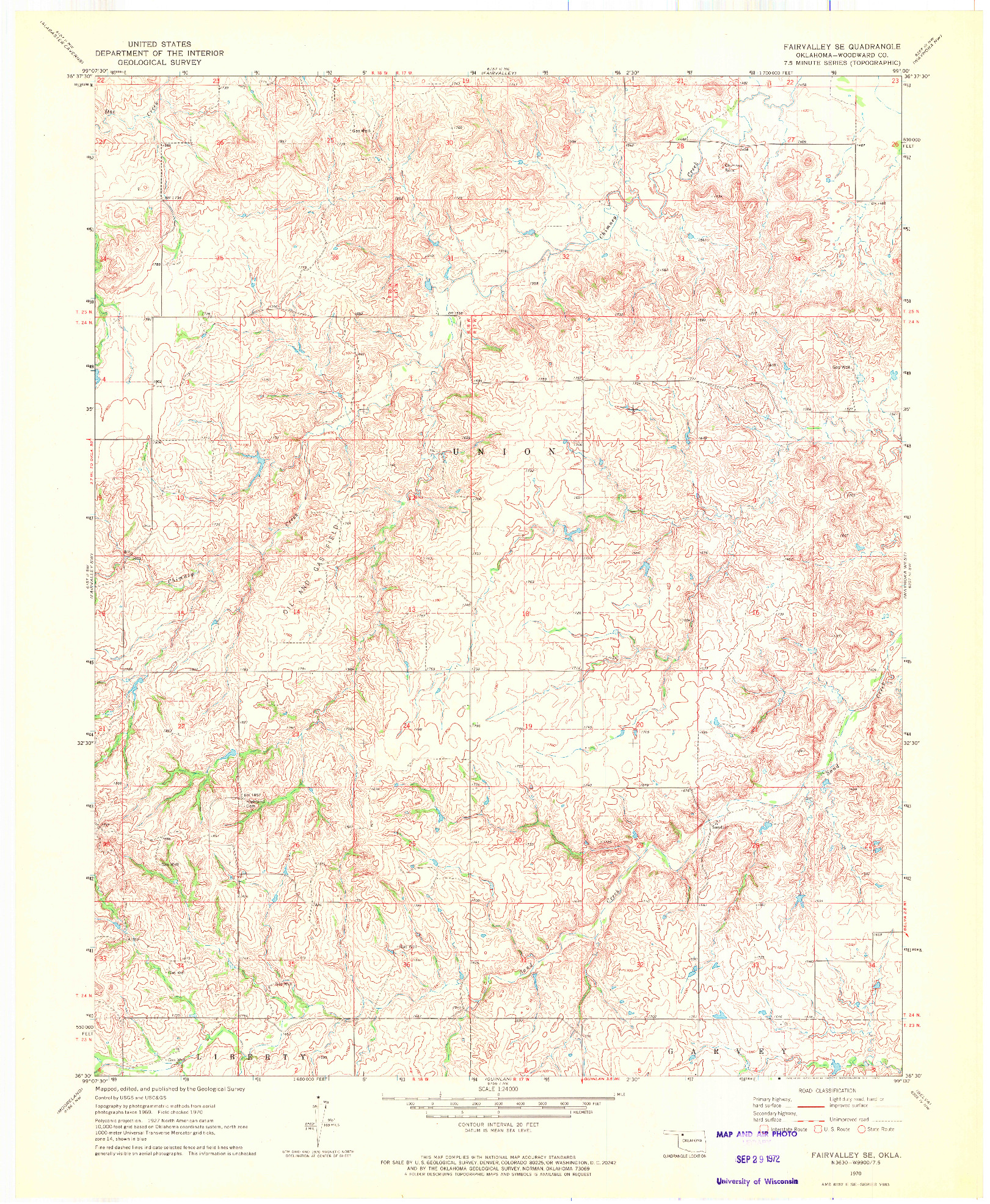 USGS 1:24000-SCALE QUADRANGLE FOR FAIRVALLEY SE, OK 1970