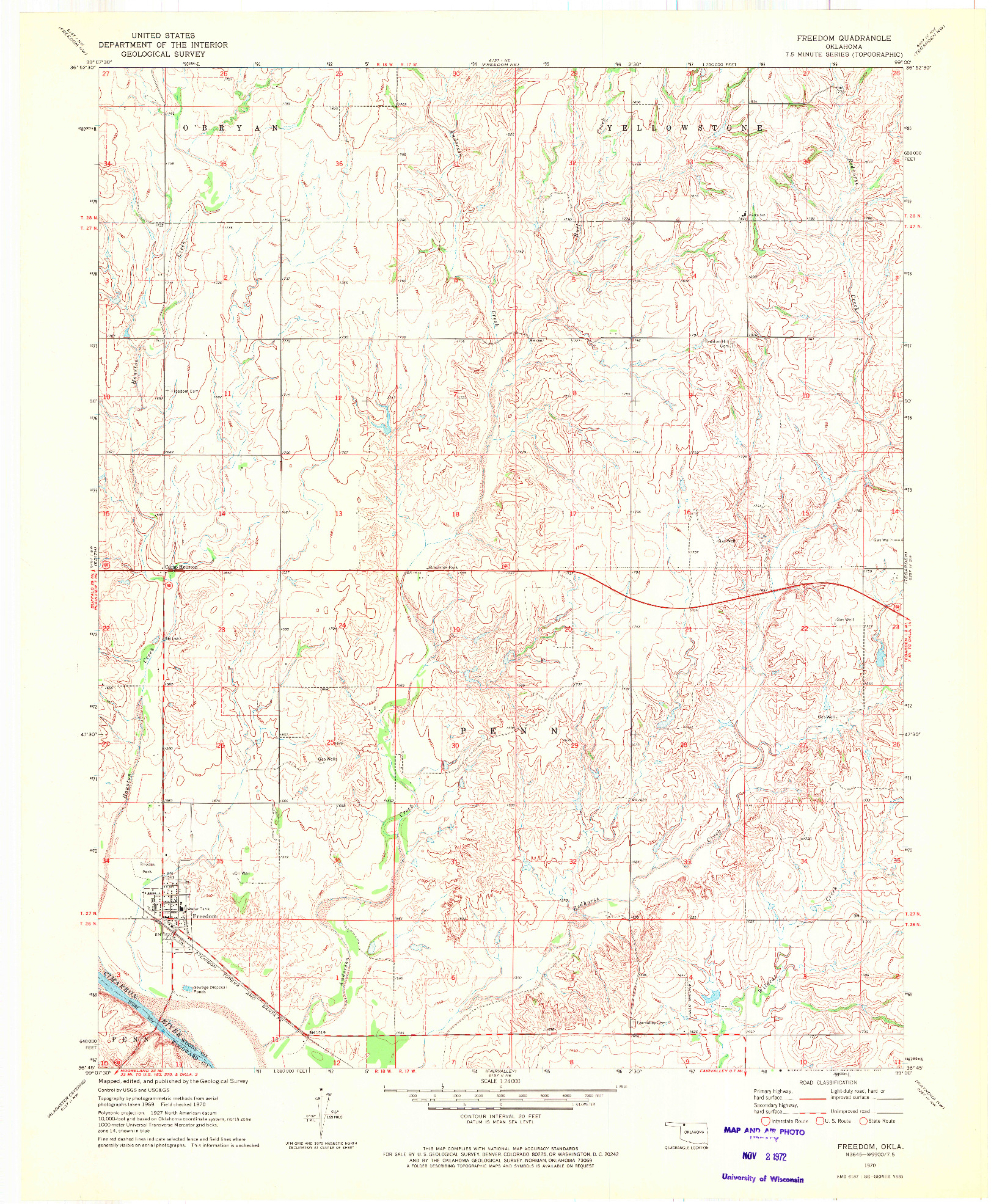 USGS 1:24000-SCALE QUADRANGLE FOR FREEDOM, OK 1970