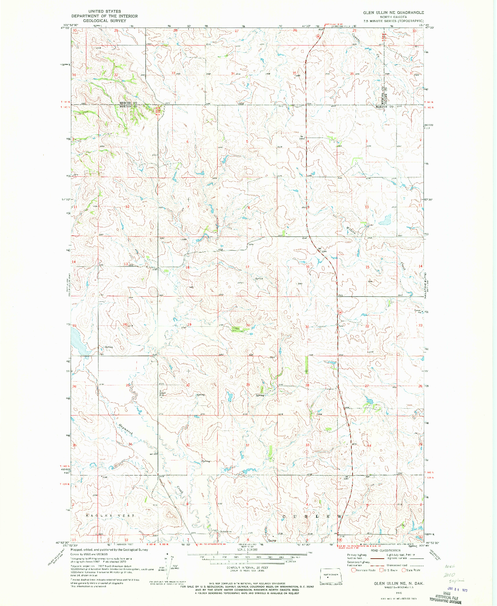 USGS 1:24000-SCALE QUADRANGLE FOR GLEN ULLIN NE, ND 1970