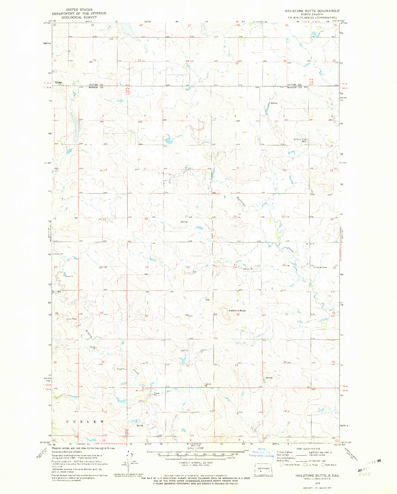 USGS 1:24000-SCALE QUADRANGLE FOR HAILSTONE BUTTE, ND 1970