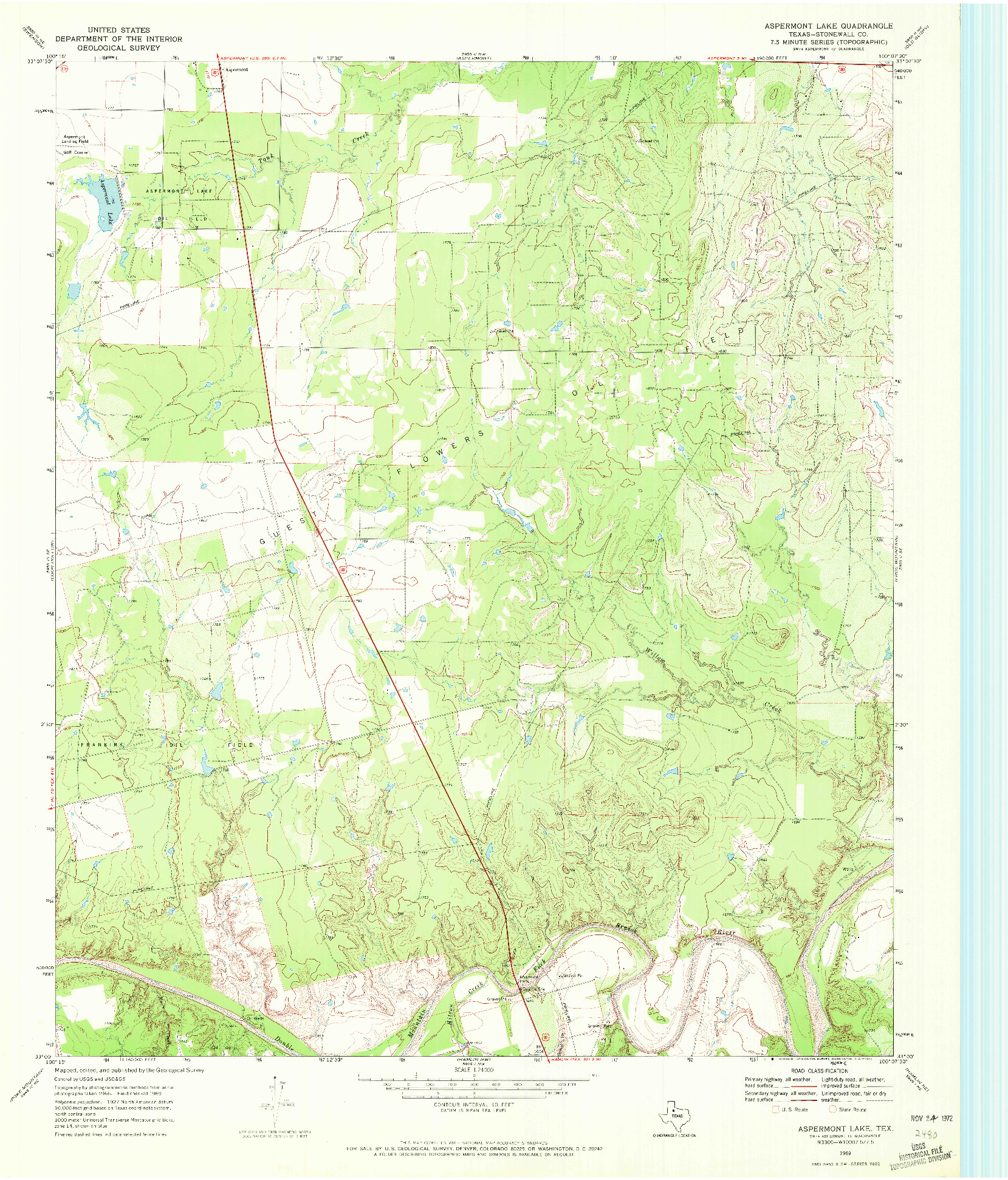 USGS 1:24000-SCALE QUADRANGLE FOR ASPERMONT LAKE, TX 1969