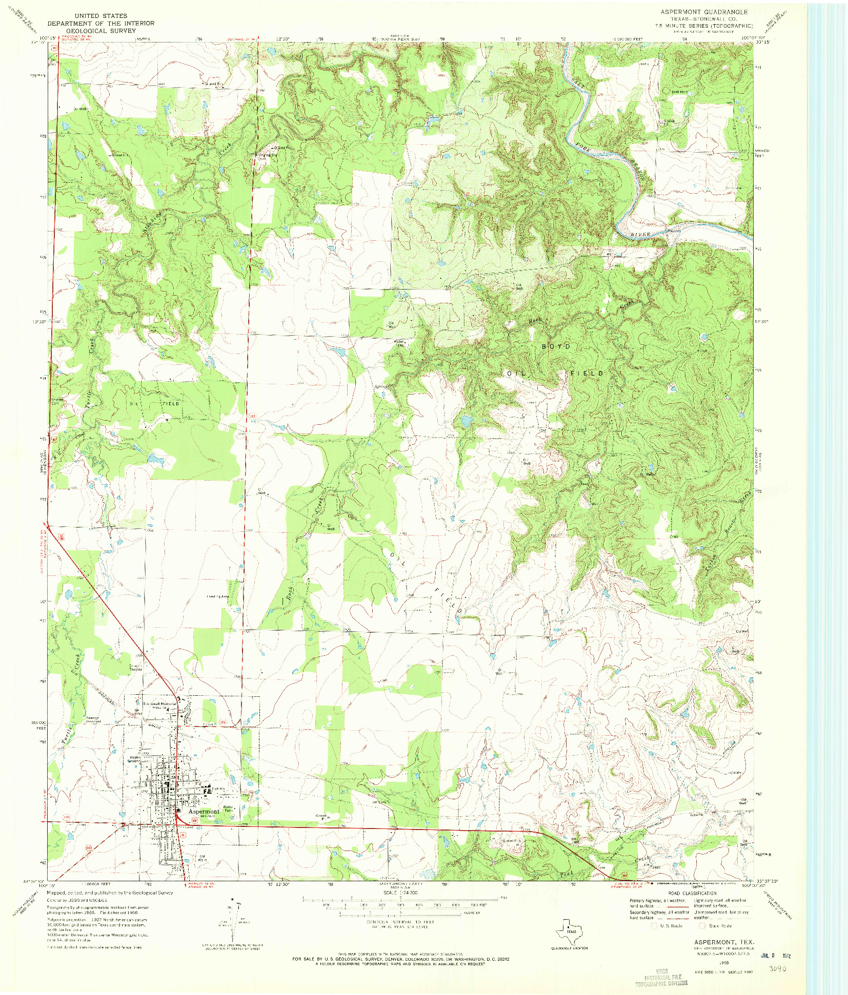 USGS 1:24000-SCALE QUADRANGLE FOR ASPERMONT, TX 1968