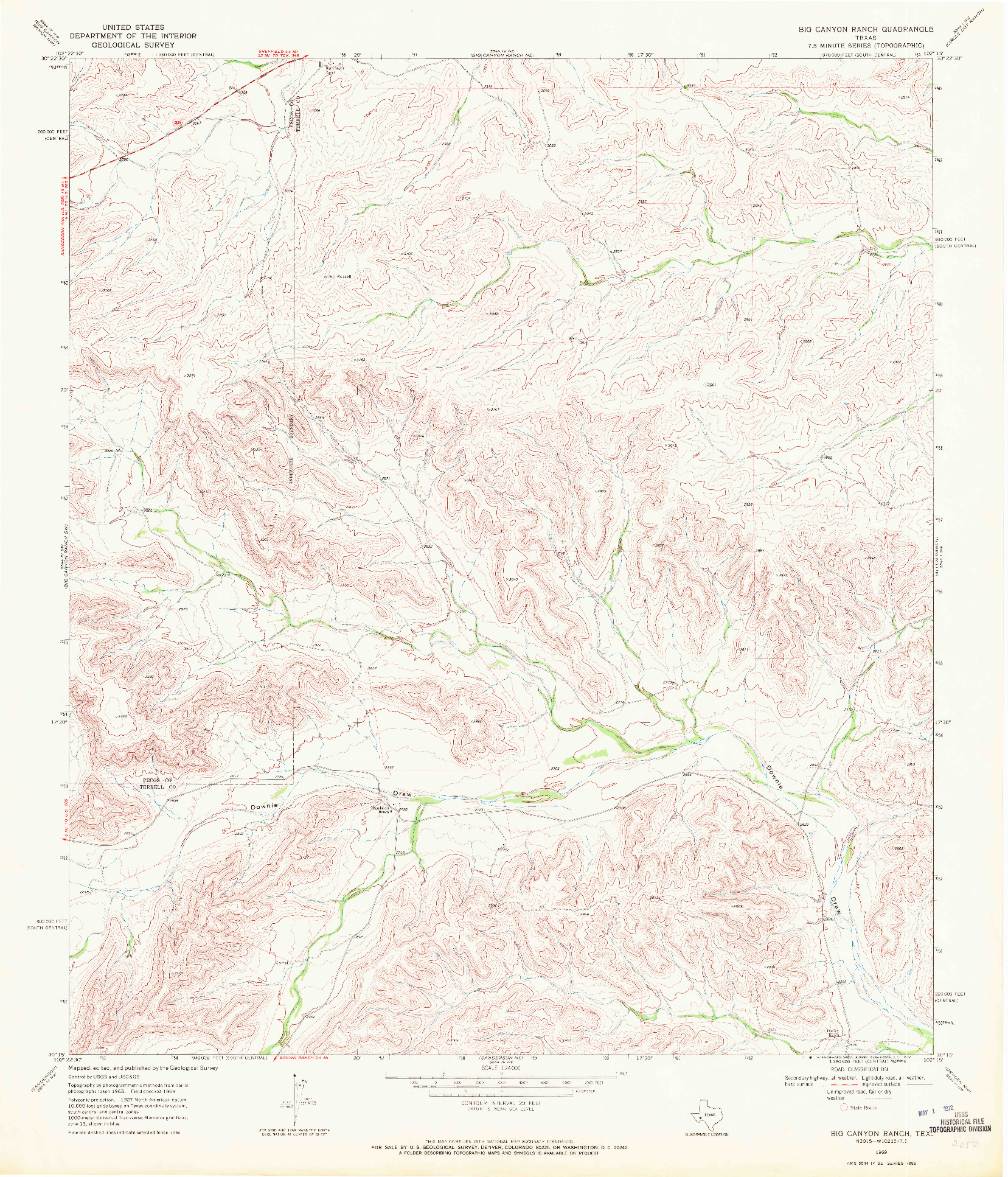 USGS 1:24000-SCALE QUADRANGLE FOR BIG CANYON RANCH, TX 1969