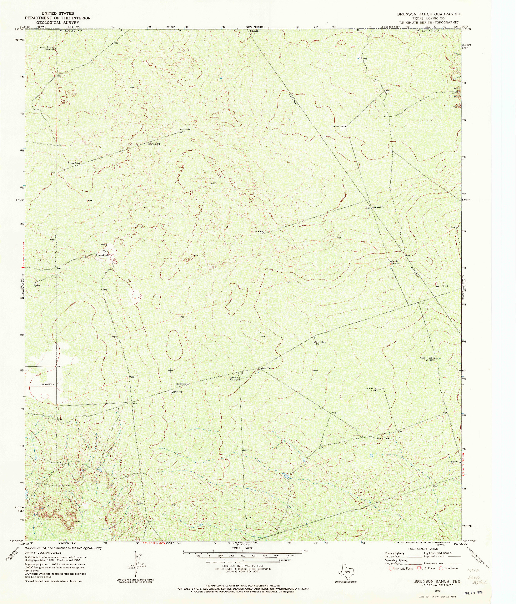 USGS 1:24000-SCALE QUADRANGLE FOR BRUNSON RANCH, TX 1970