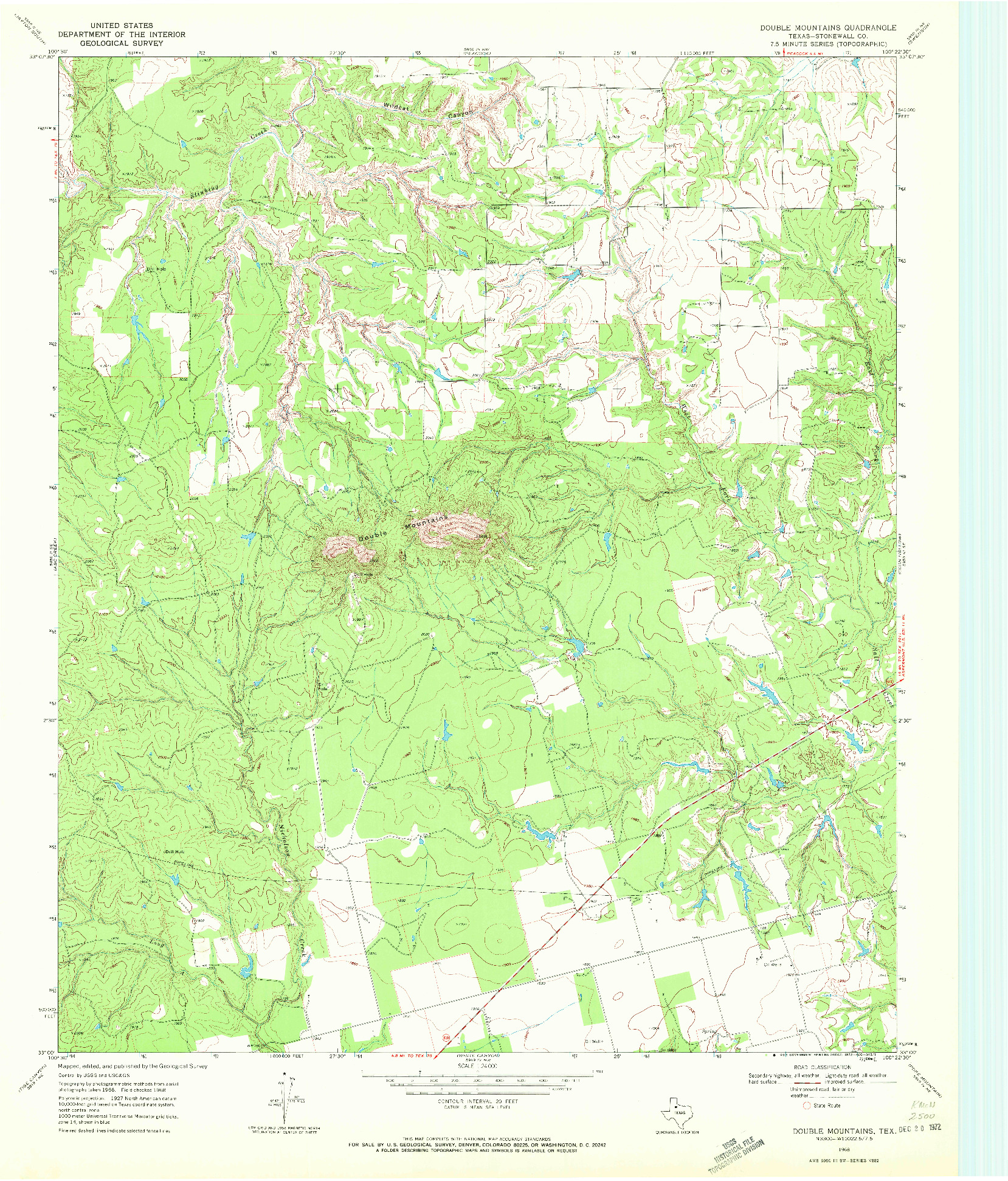 USGS 1:24000-SCALE QUADRANGLE FOR DOUBLE MOUNTAINS, TX 1968