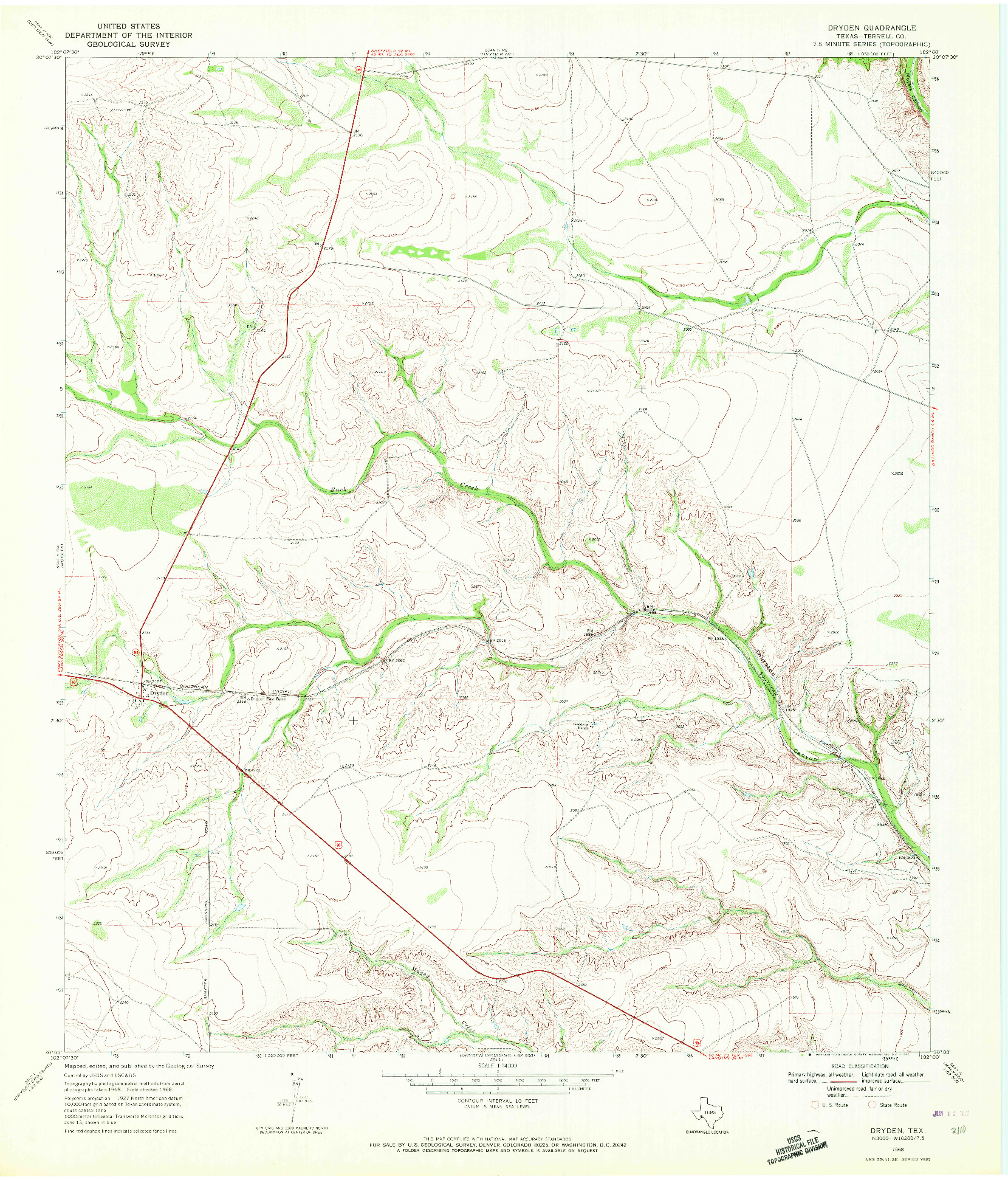 USGS 1:24000-SCALE QUADRANGLE FOR DRYDEN, TX 1968