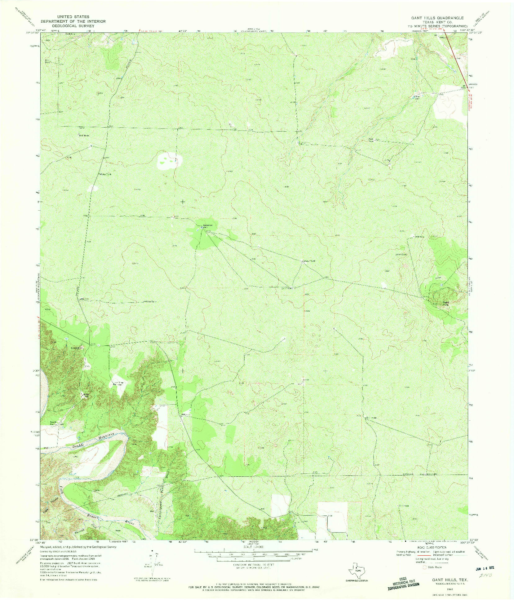 USGS 1:24000-SCALE QUADRANGLE FOR GANT HILLS, TX 1969