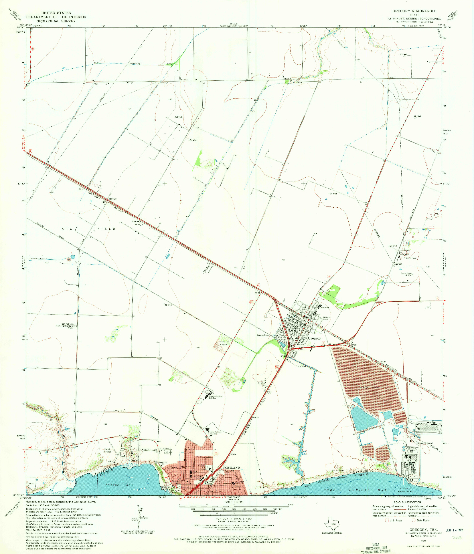 USGS 1:24000-SCALE QUADRANGLE FOR GREGORY, TX 1969