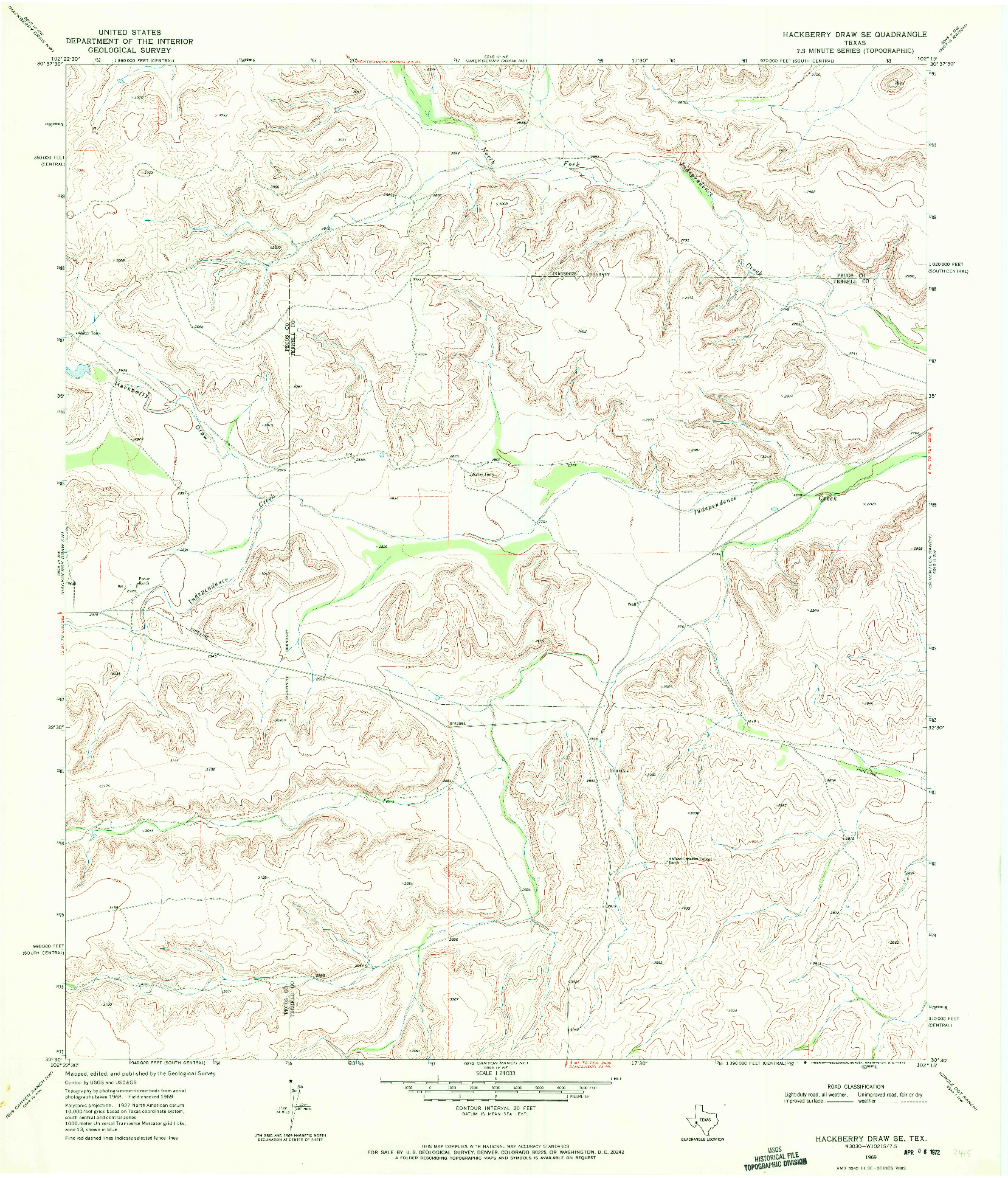 USGS 1:24000-SCALE QUADRANGLE FOR HACKBERRY DRAW SE, TX 1969