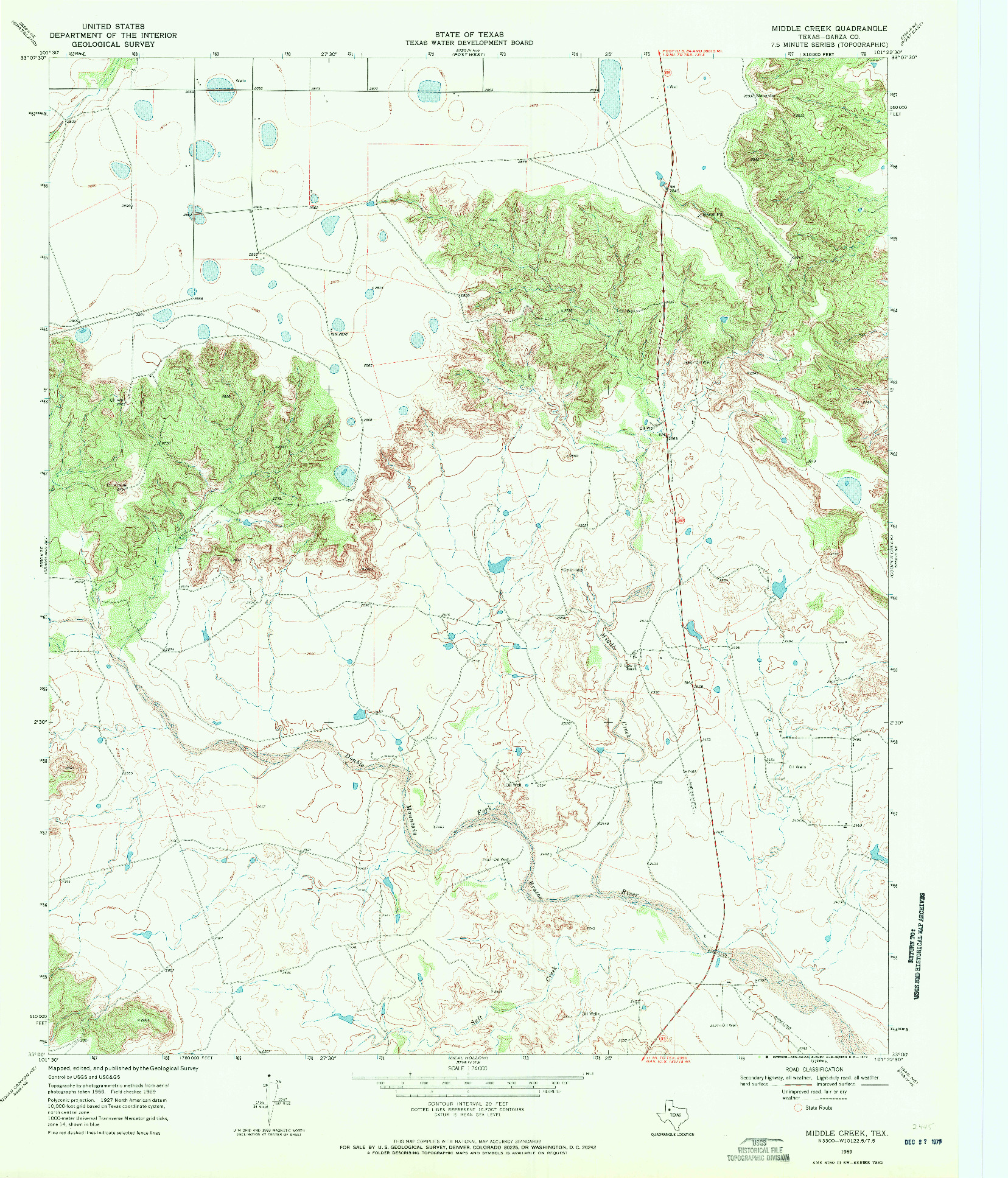 USGS 1:24000-SCALE QUADRANGLE FOR MIDDLE CREEK, TX 1969