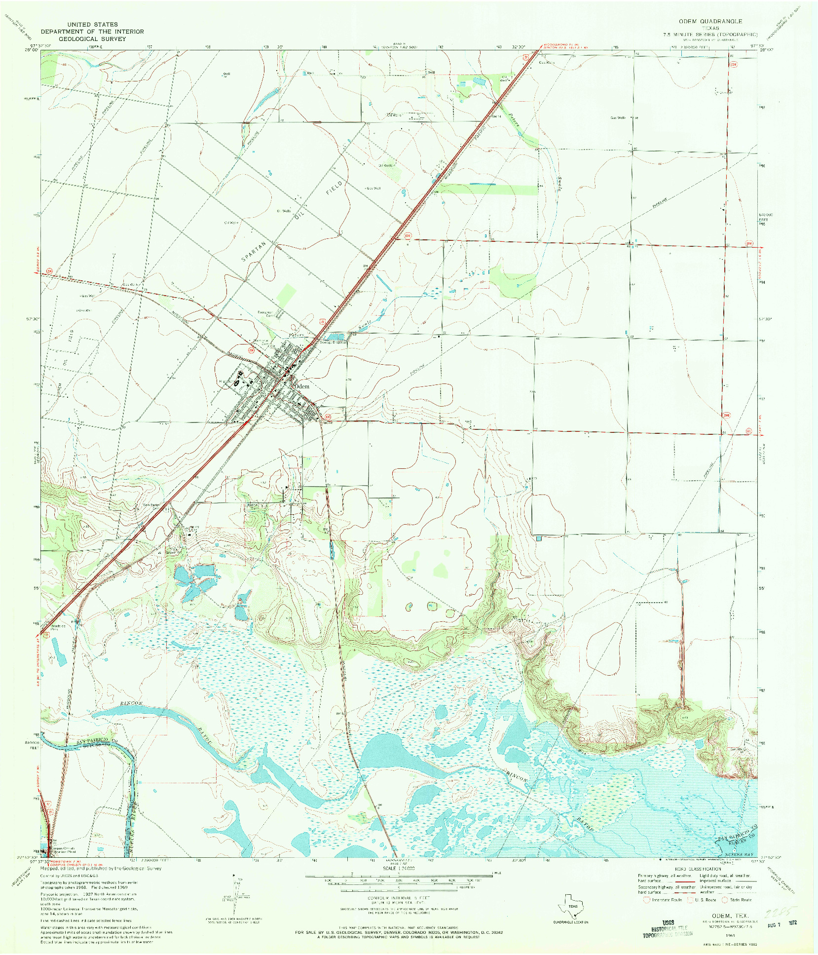 USGS 1:24000-SCALE QUADRANGLE FOR ODEM, TX 1969