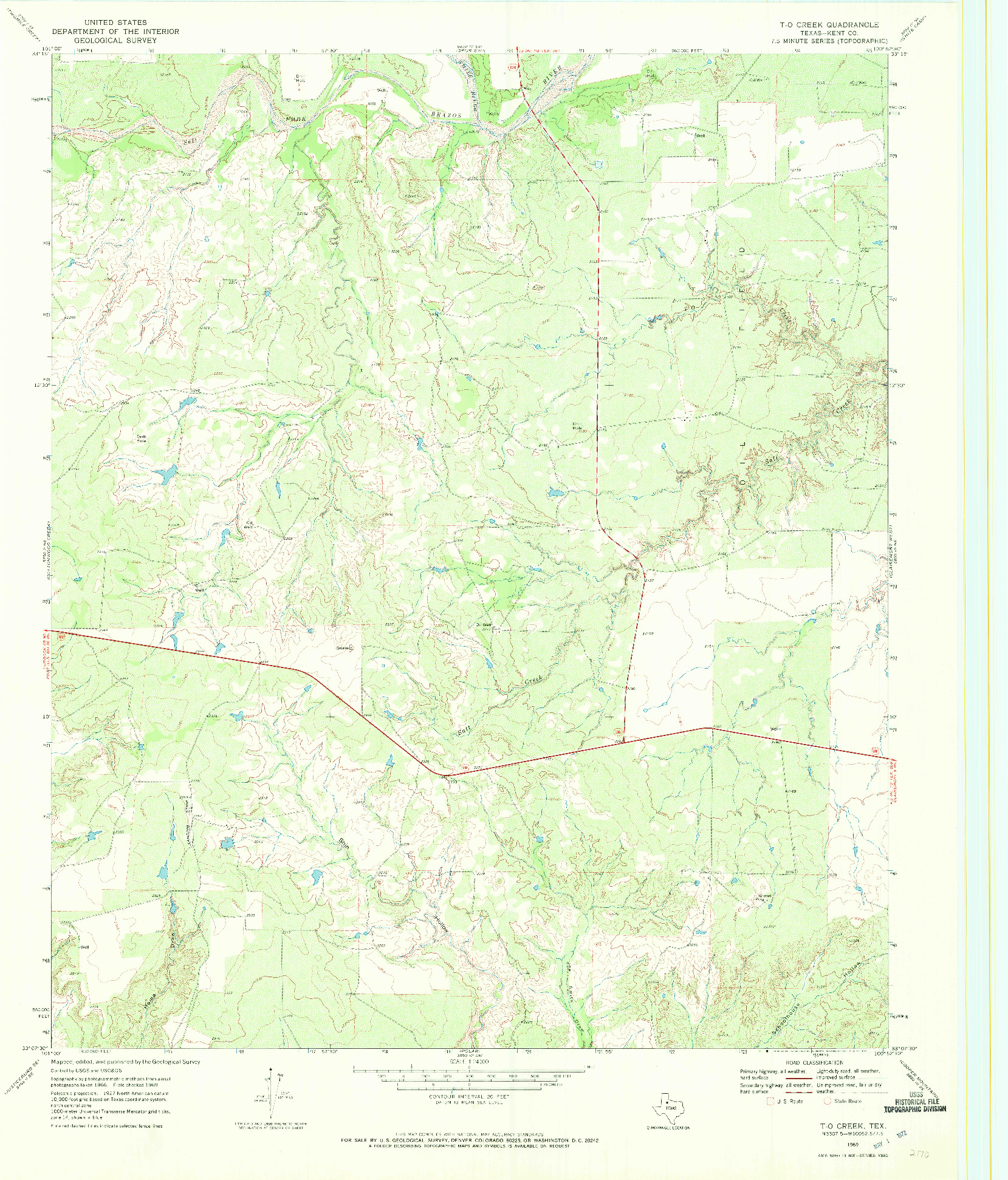 USGS 1:24000-SCALE QUADRANGLE FOR T-O CREEK, TX 1969