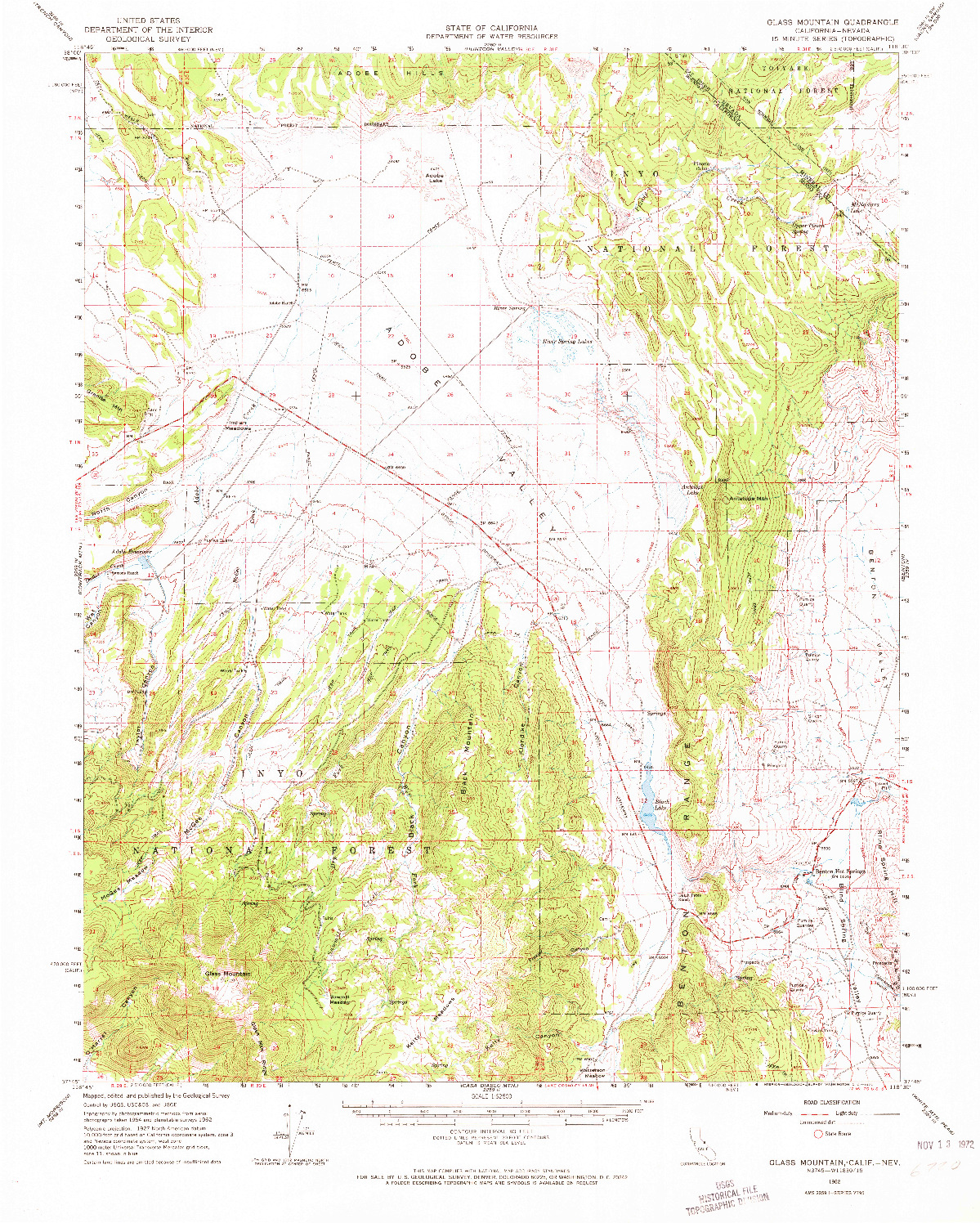 USGS 1:62500-SCALE QUADRANGLE FOR GLASS MOUNTAIN, CA 1962