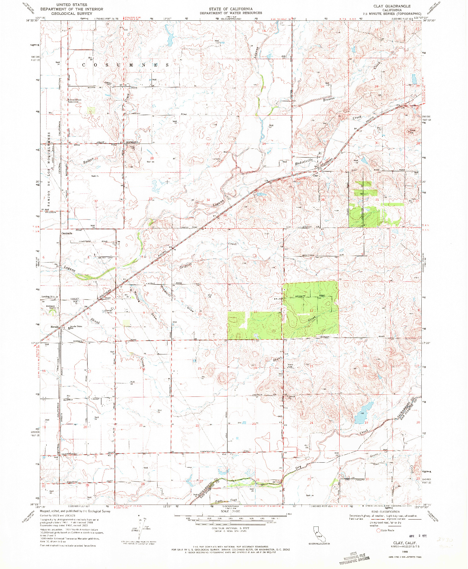 USGS 1:24000-SCALE QUADRANGLE FOR CLAY, CA 1968