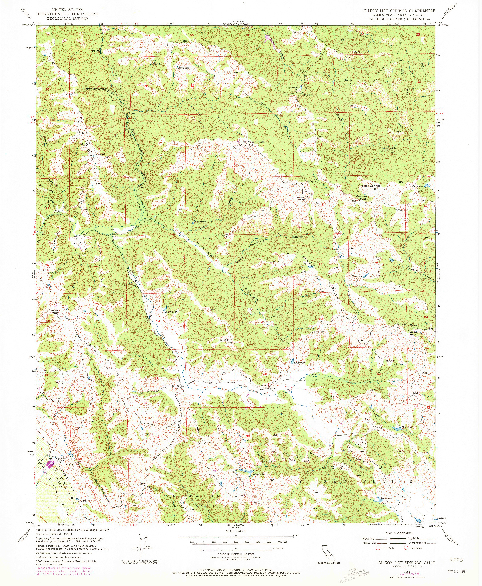 USGS 1:24000-SCALE QUADRANGLE FOR GILROY HOT SPRINGS, CA 1955