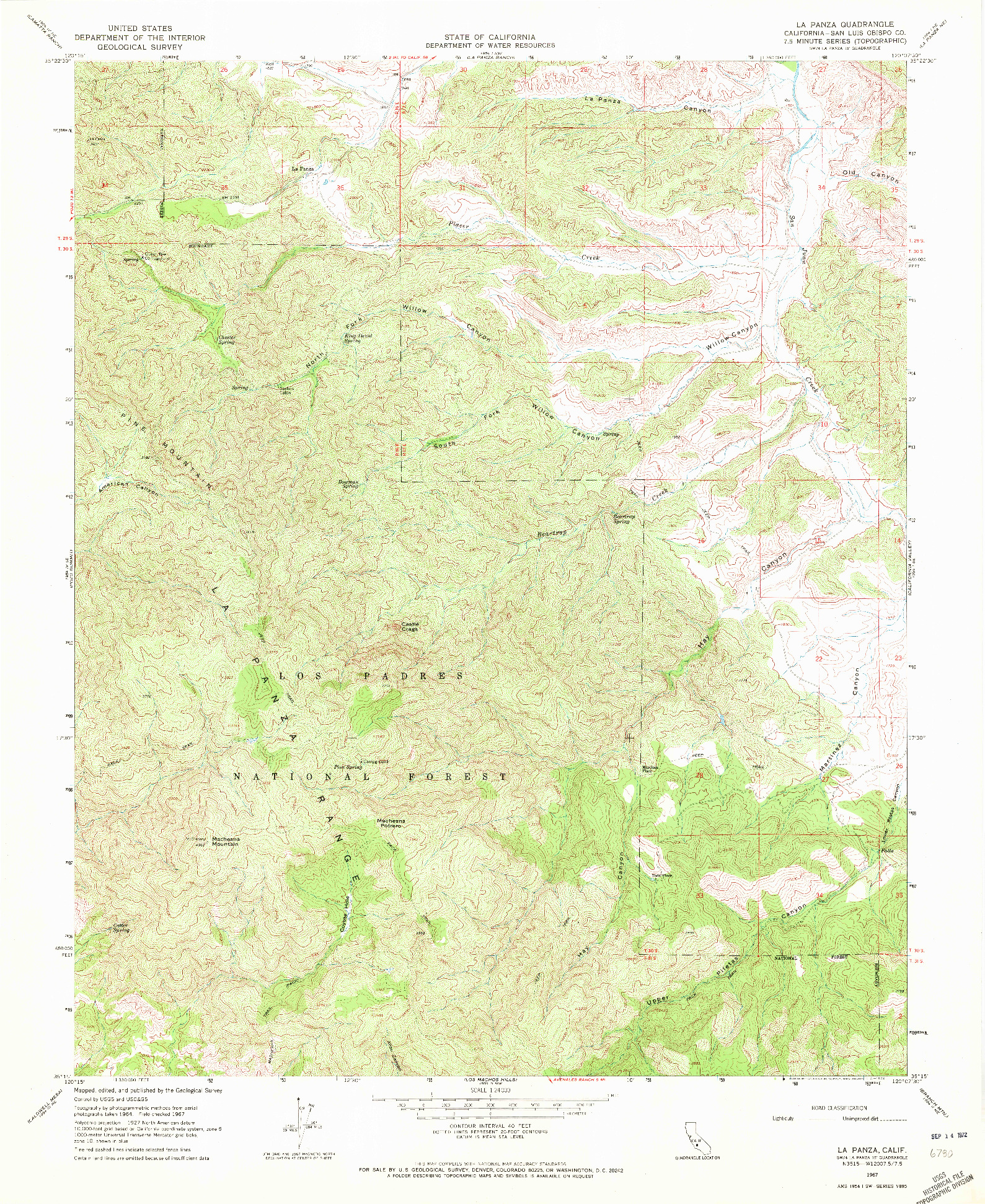 USGS 1:24000-SCALE QUADRANGLE FOR LA PANZA, CA 1967