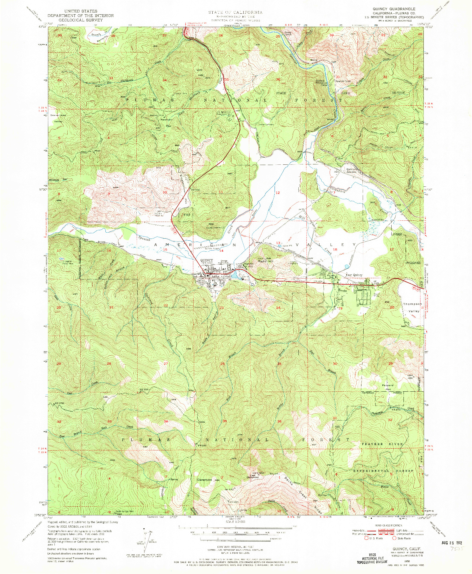 USGS 1:24000-SCALE QUADRANGLE FOR QUINCY, CA 1950