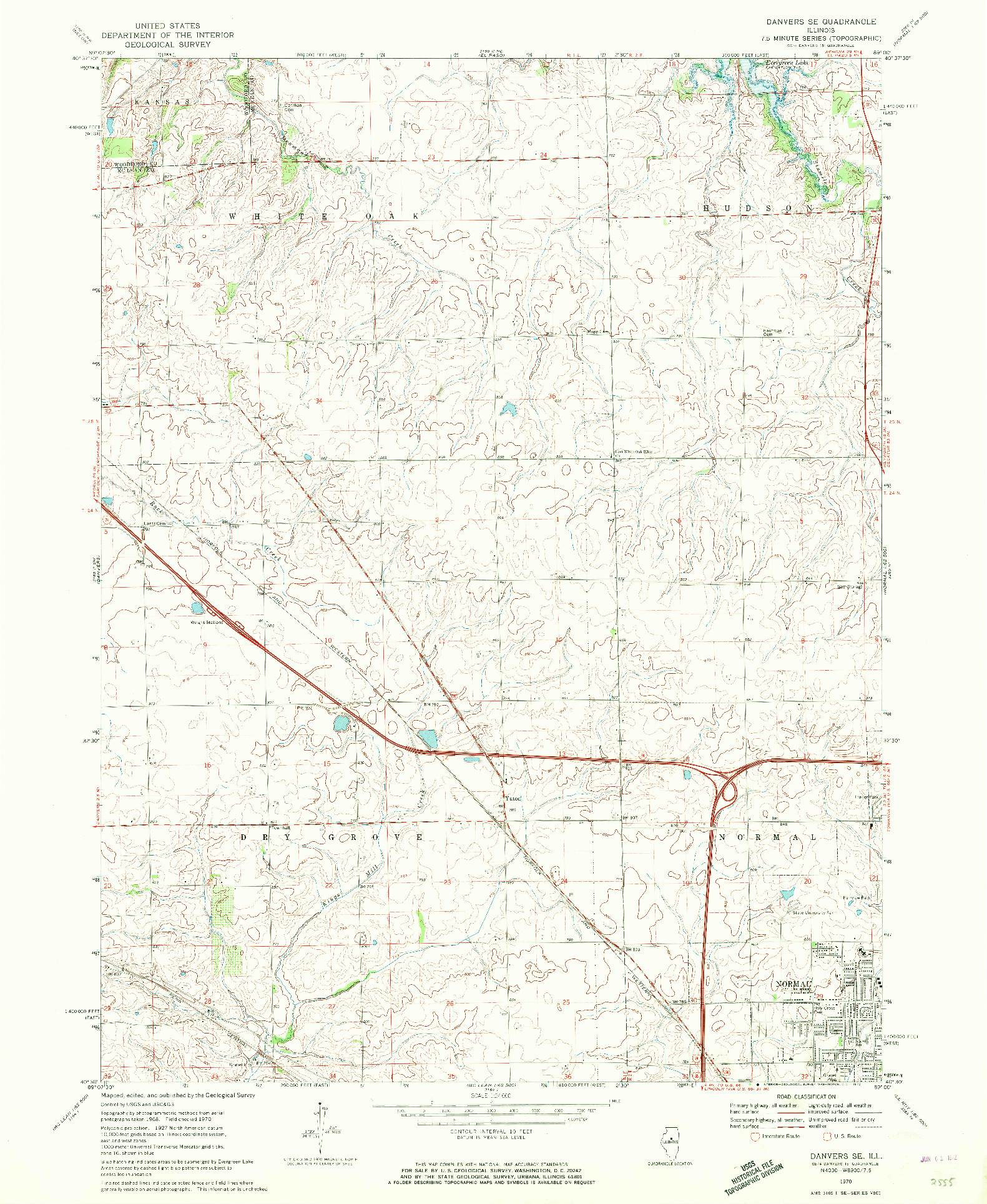 USGS 1:24000-SCALE QUADRANGLE FOR DANVERS SE, IL 1970