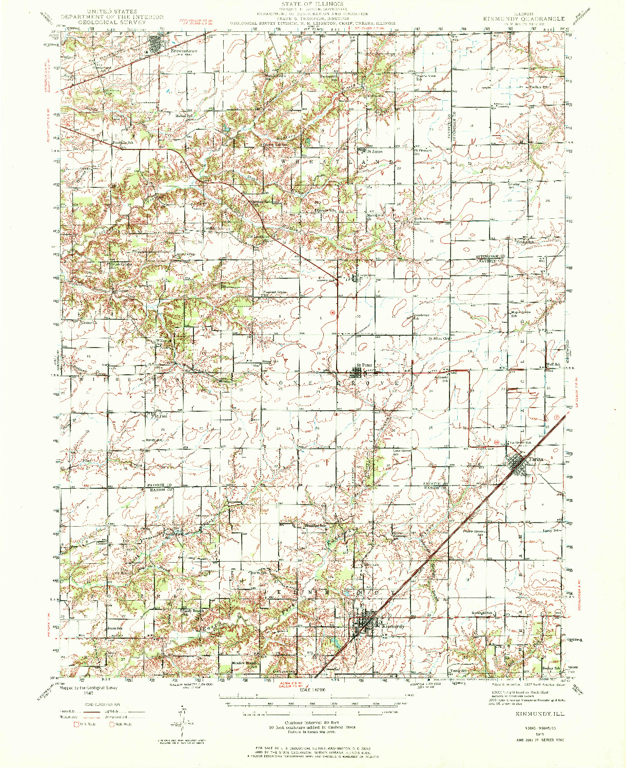 USGS 1:62500-SCALE QUADRANGLE FOR KINMUNDY, IL 1945