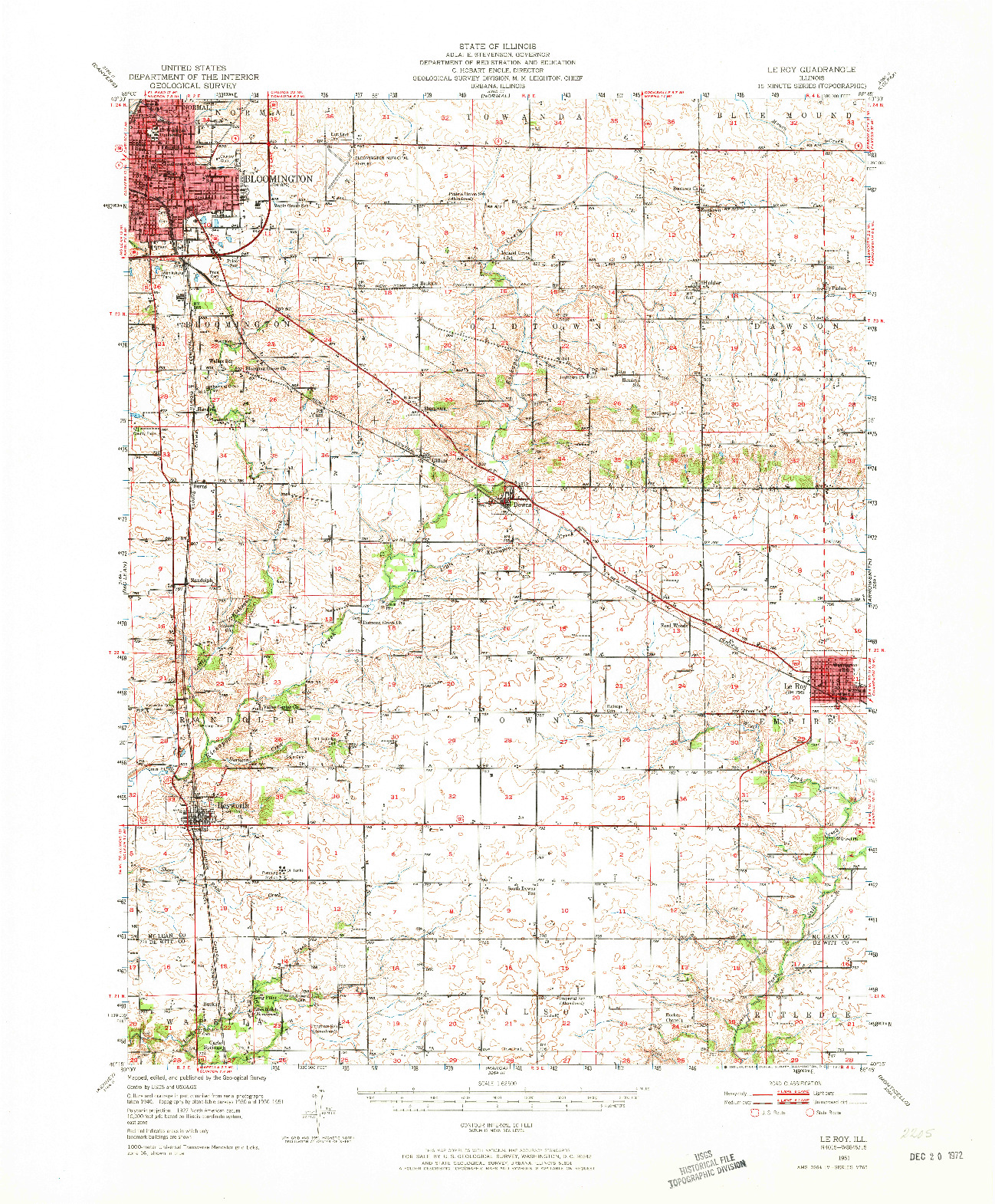 USGS 1:62500-SCALE QUADRANGLE FOR LE ROY, IL 1951