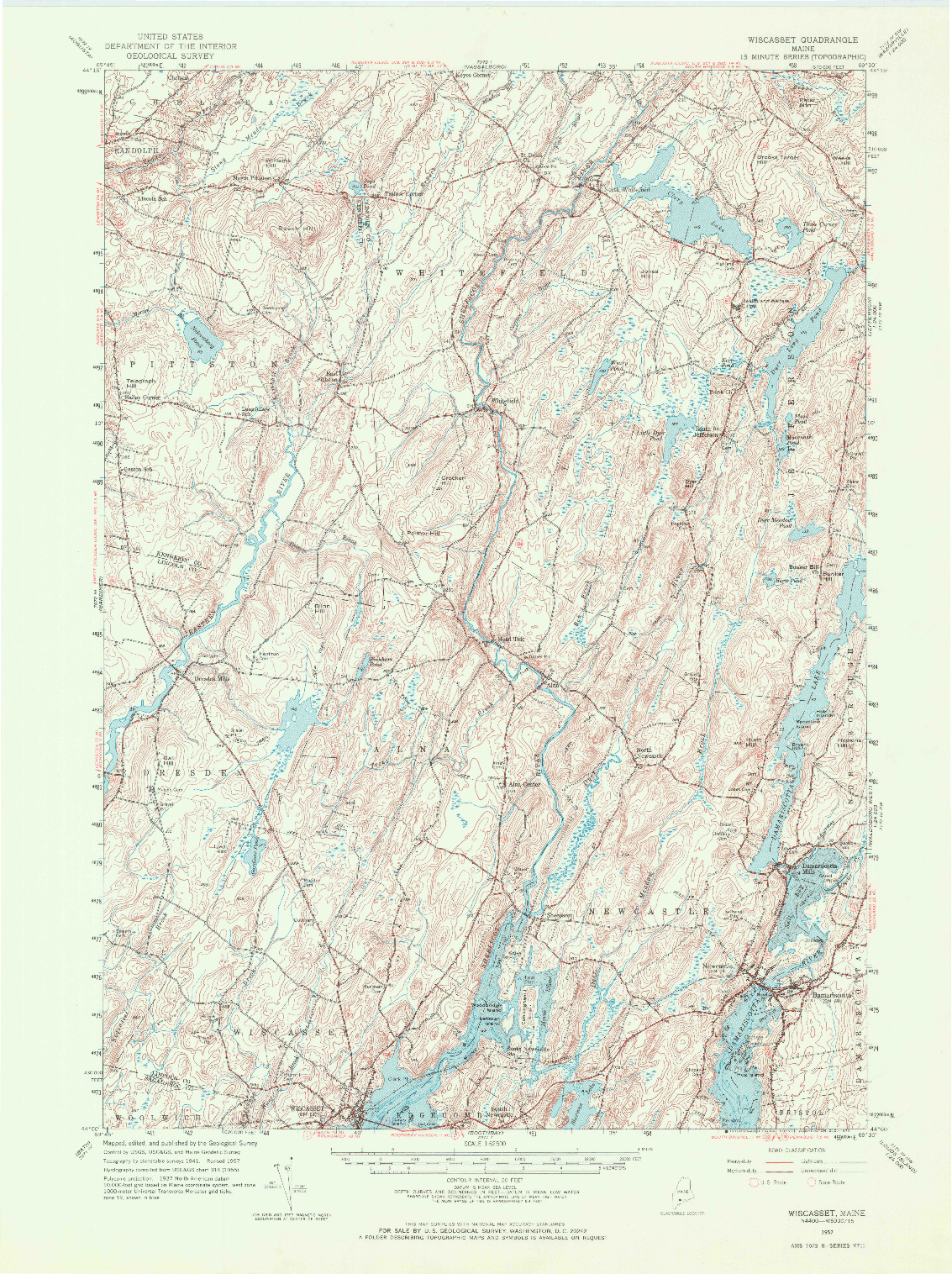 USGS 1:62500-SCALE QUADRANGLE FOR WISCASSET, ME 1957