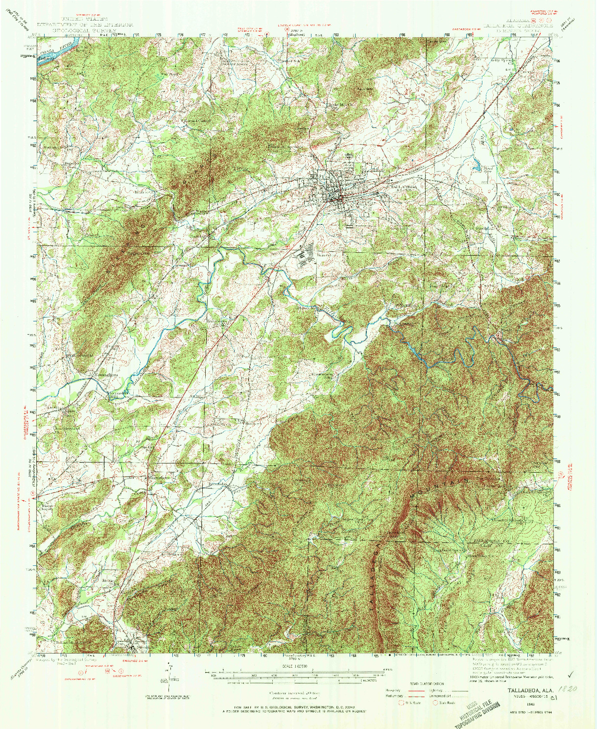 USGS 1:62500-SCALE QUADRANGLE FOR TALLADEGA, AL 1943