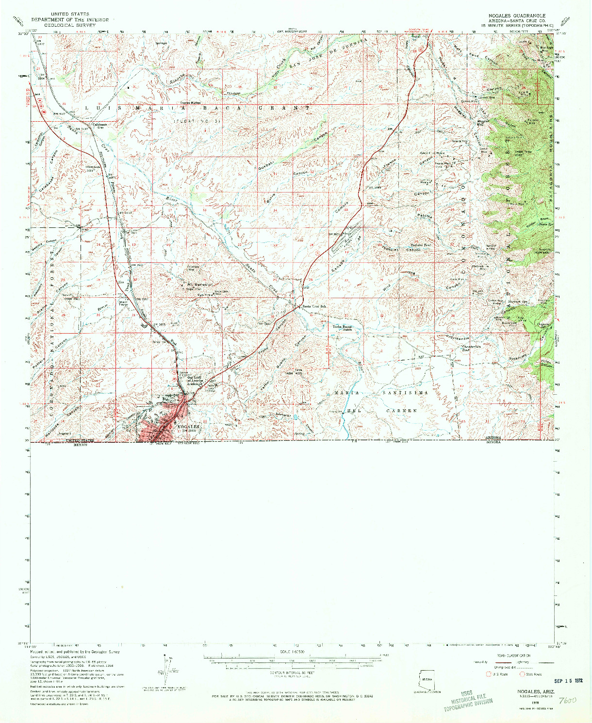 USGS 1:62500-SCALE QUADRANGLE FOR NOGALES, AZ 1958