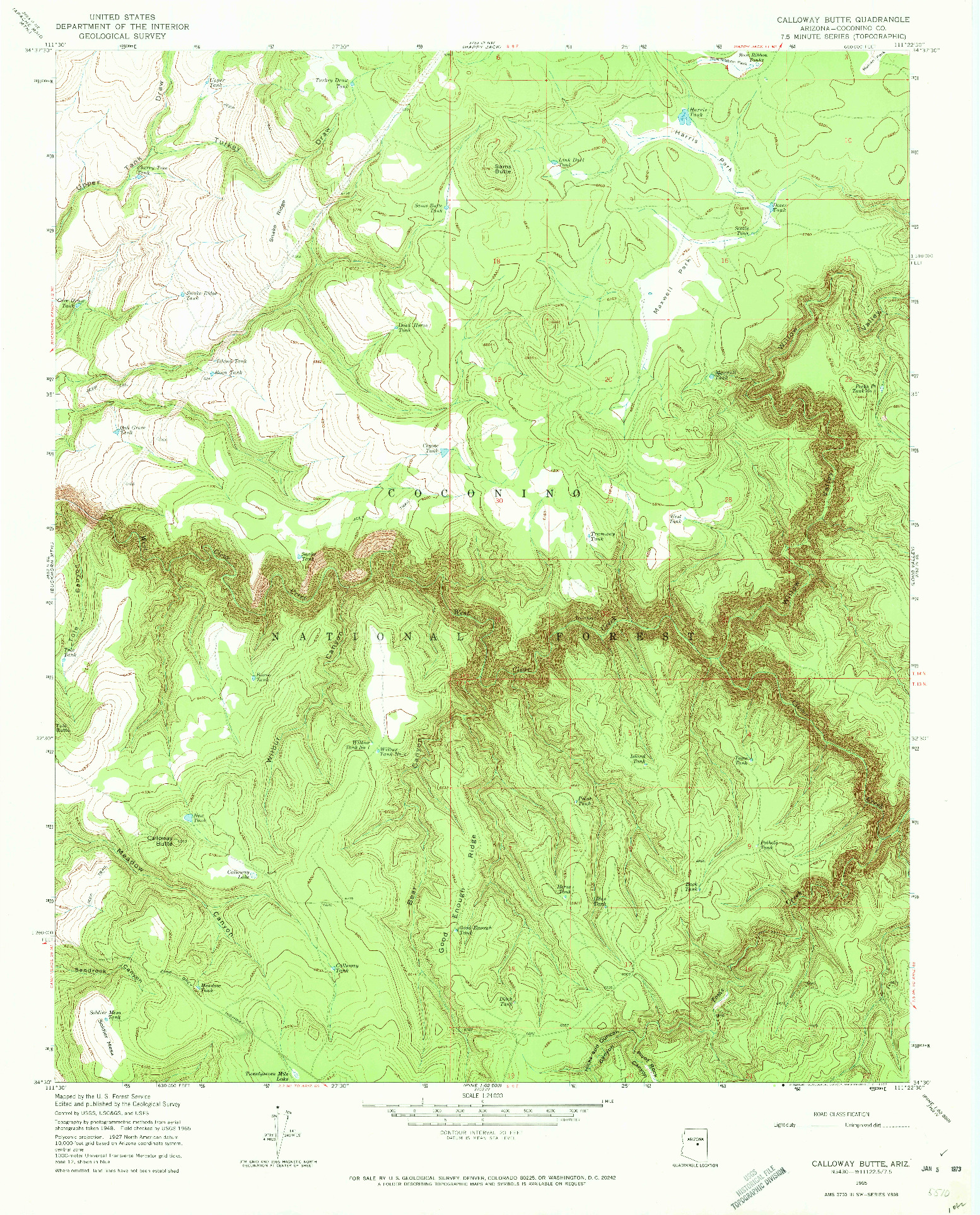 USGS 1:24000-SCALE QUADRANGLE FOR CALLOWAY BUTTE, AZ 1965