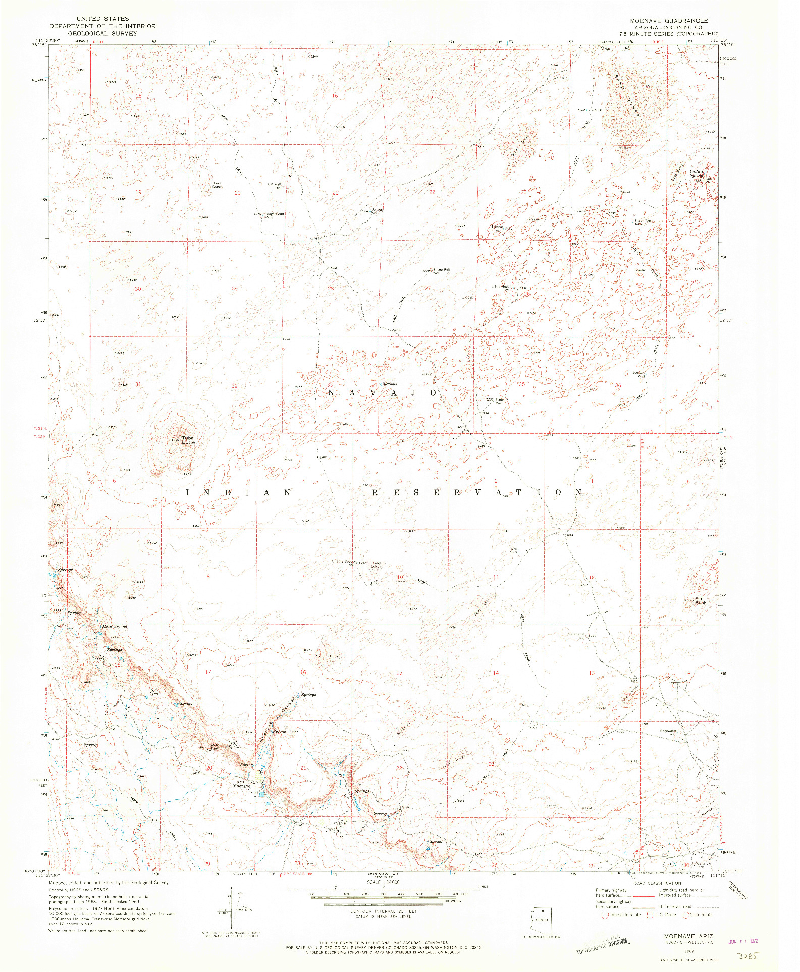 USGS 1:24000-SCALE QUADRANGLE FOR MOENAVE, AZ 1969