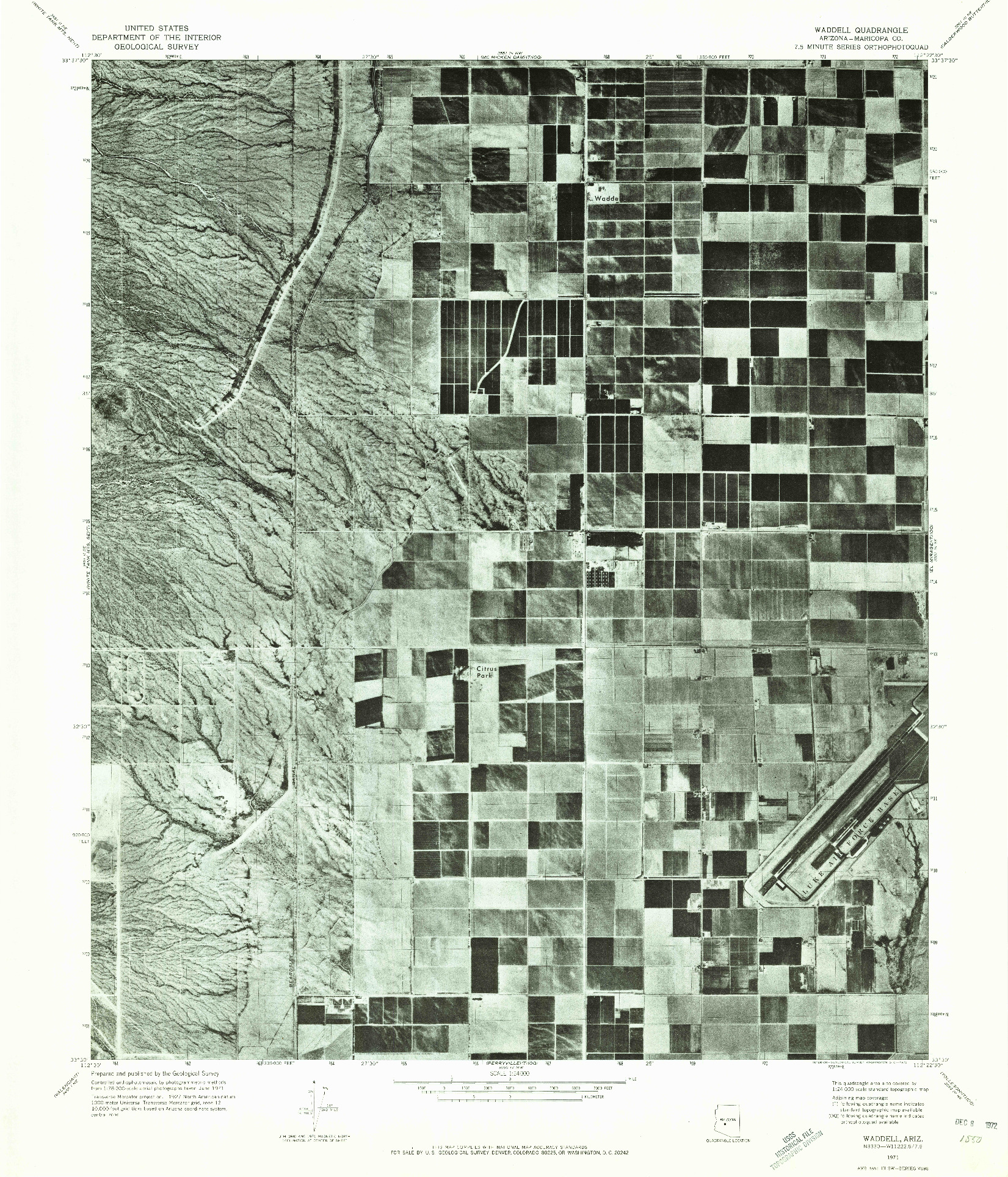 USGS 1:24000-SCALE QUADRANGLE FOR WADDELL, AZ 1971