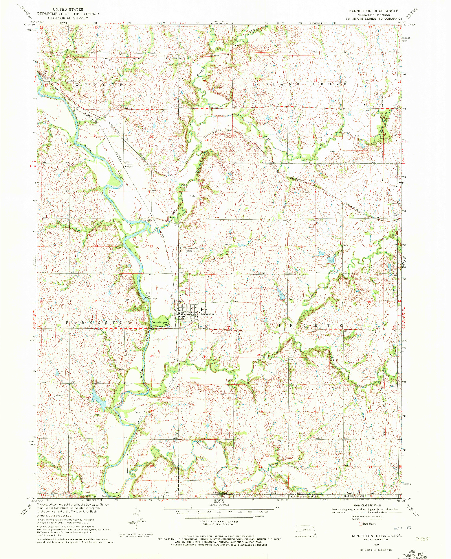 USGS 1:24000-SCALE QUADRANGLE FOR BARNESTON, NE 1970