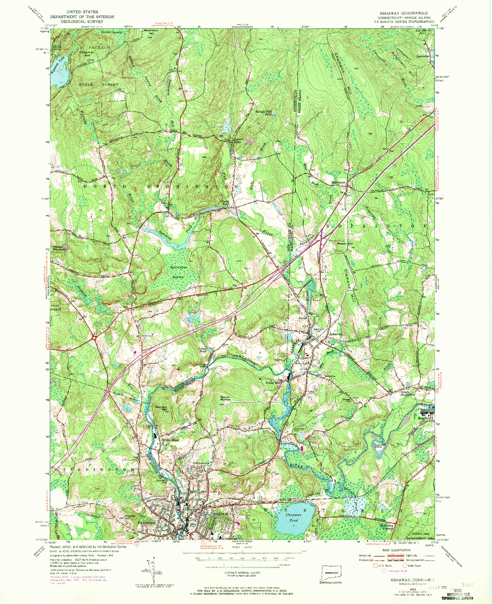 USGS 1:24000-SCALE QUADRANGLE FOR ASHAWAY, CT 1953