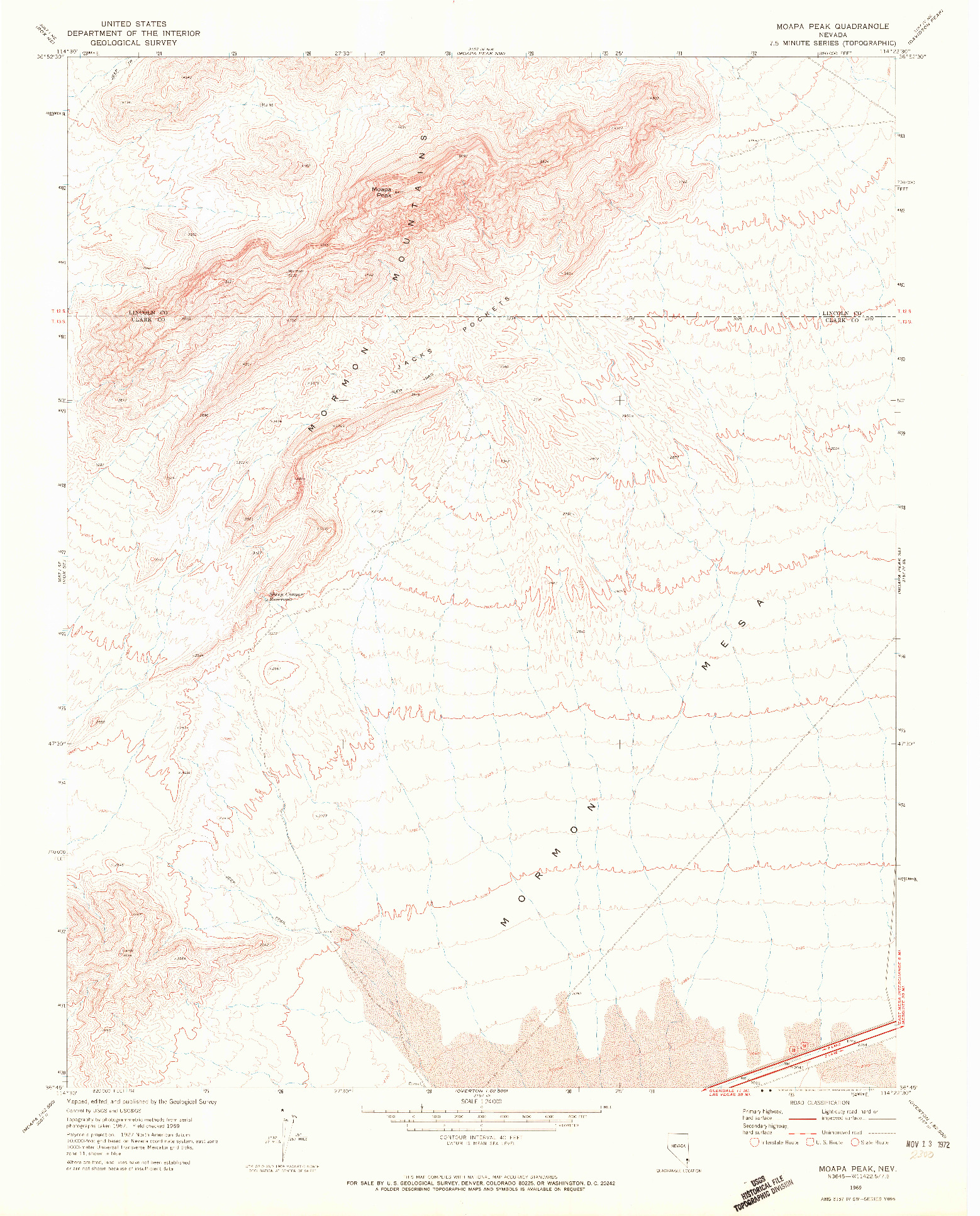 USGS 1:24000-SCALE QUADRANGLE FOR MOAPA PEAK, NV 1969