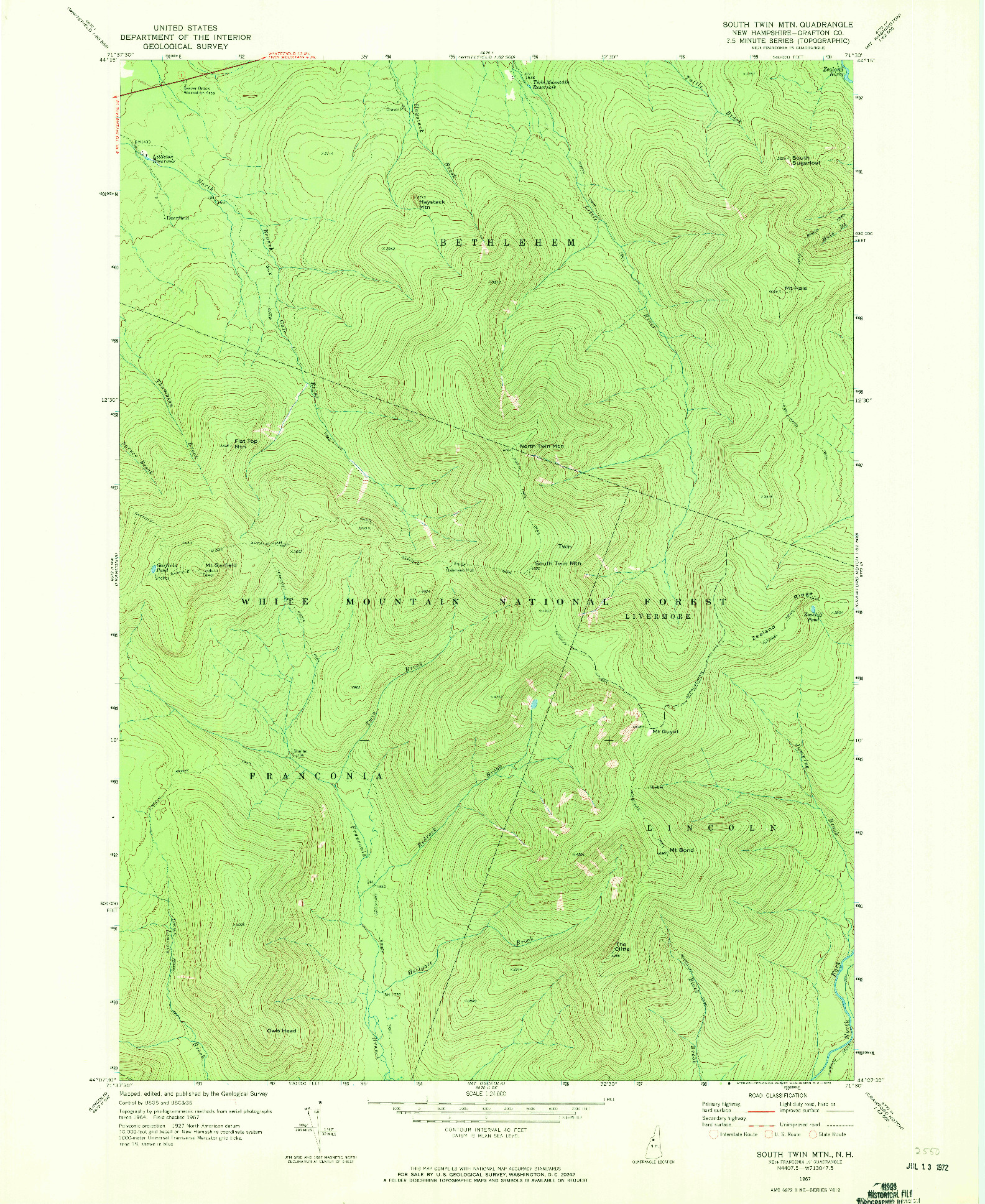 USGS 1:24000-SCALE QUADRANGLE FOR SOUTH TWIN MTN, NH 1967