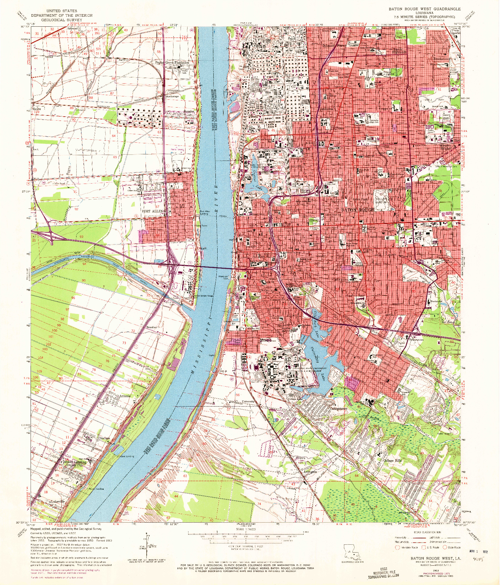 USGS 1:24000-SCALE QUADRANGLE FOR BATON ROUGE WEST, LA 1963