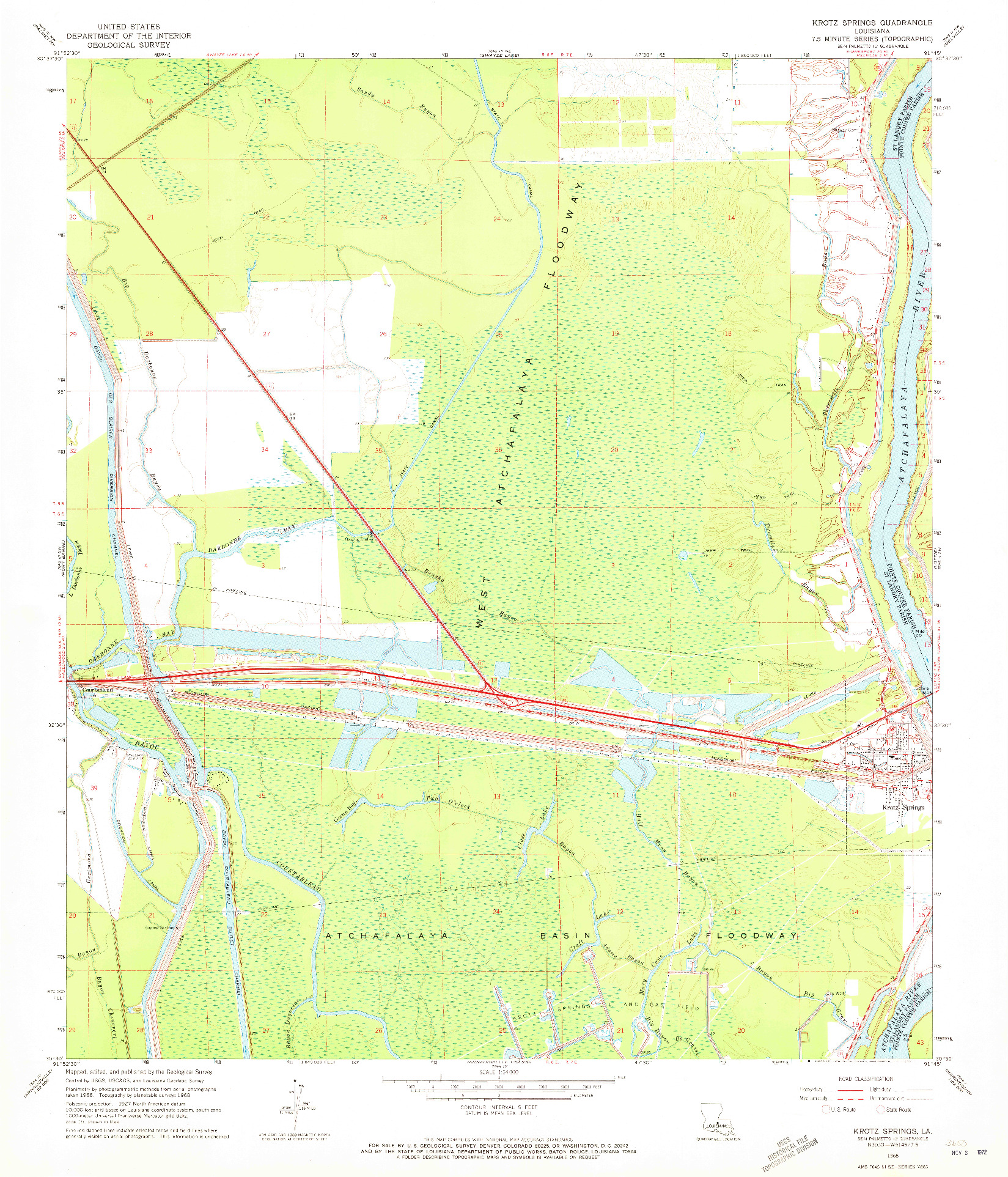 USGS 1:24000-SCALE QUADRANGLE FOR KROTZ SPRINGS, LA 1968