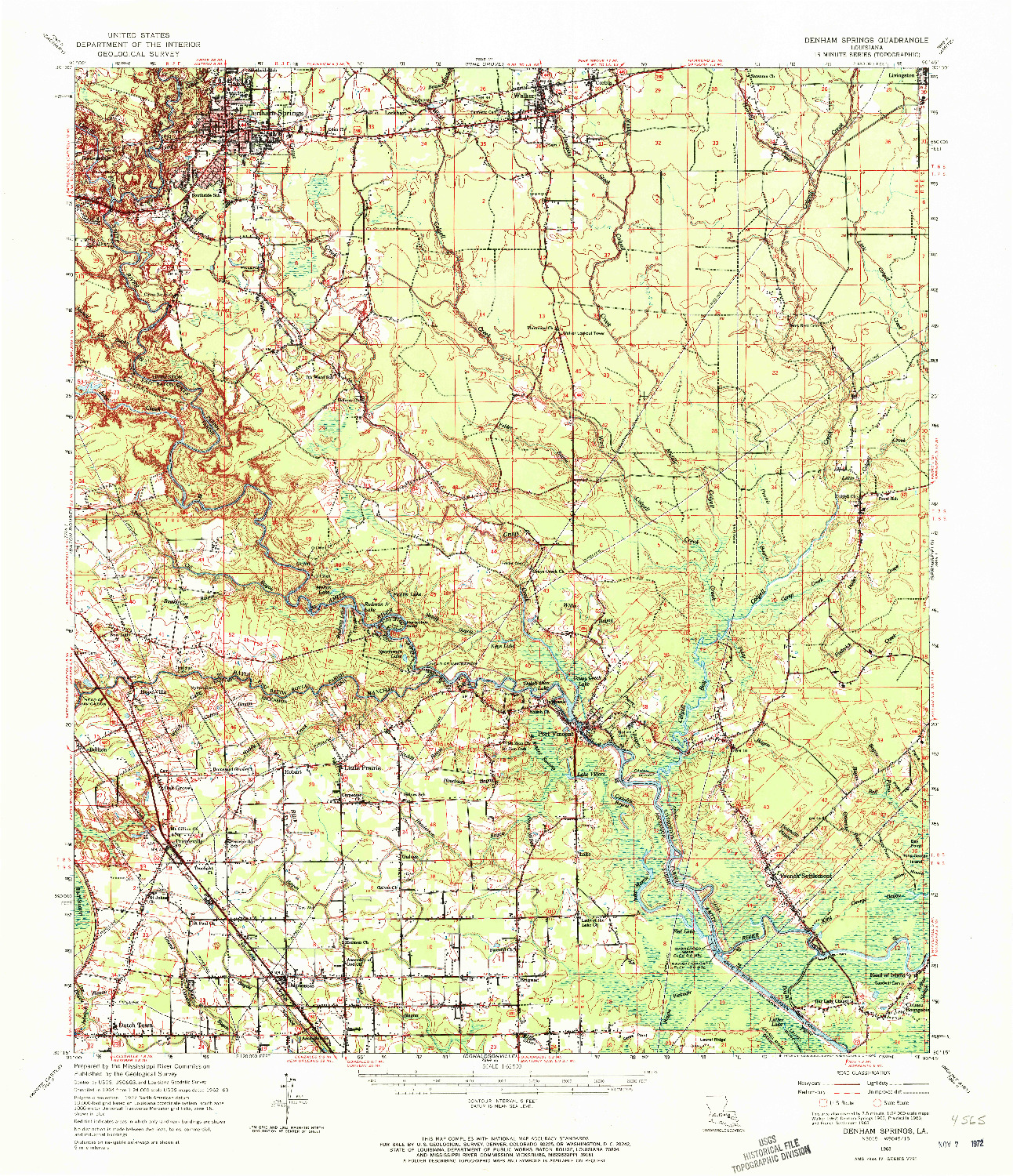 USGS 1:62500-SCALE QUADRANGLE FOR DENHAM SPRINGS, LA 1963