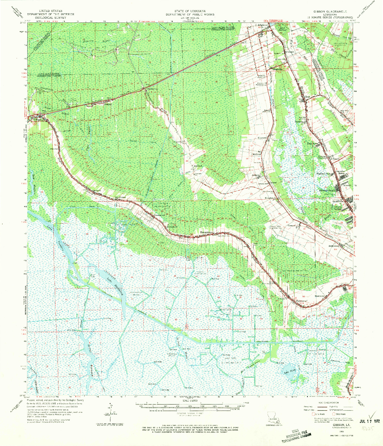 USGS 1:62500-SCALE QUADRANGLE FOR GIBSON, LA 1964