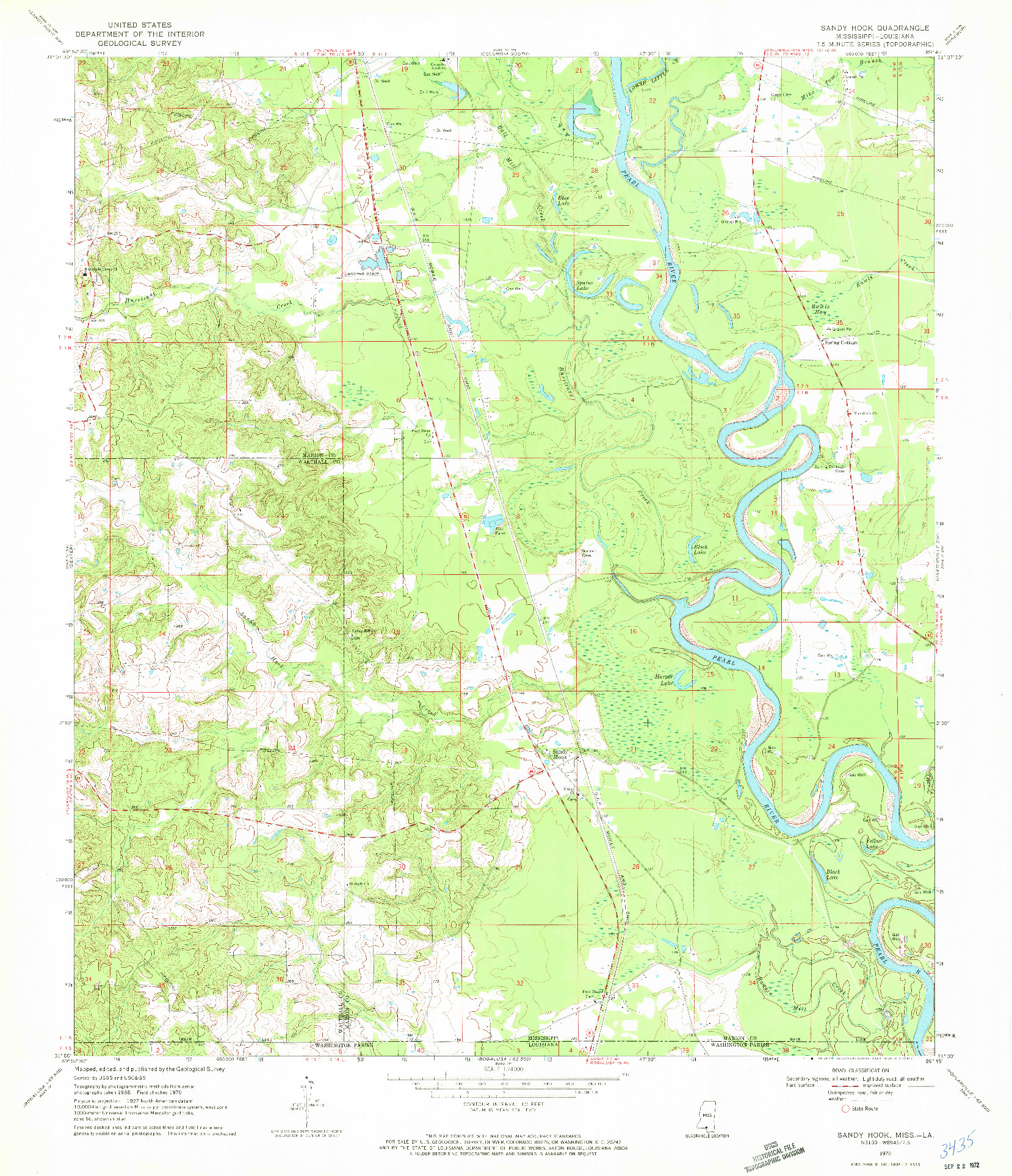 USGS 1:24000-SCALE QUADRANGLE FOR SANDY HOOK, MS 1970